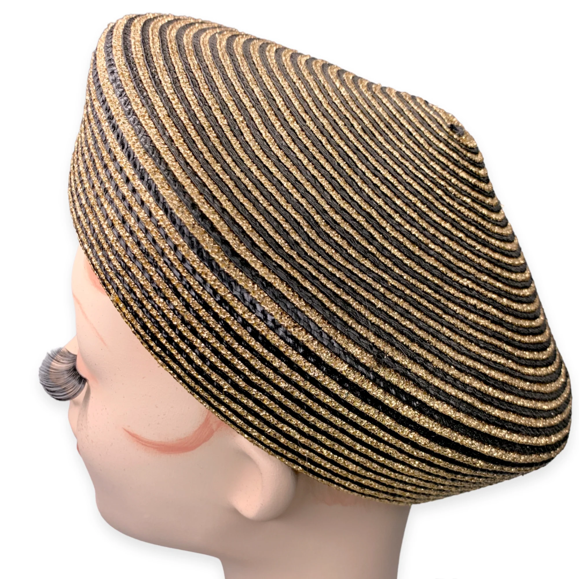 30s/40s Egyptian Revival Black Metallic Gold Crown Hat - Image 7