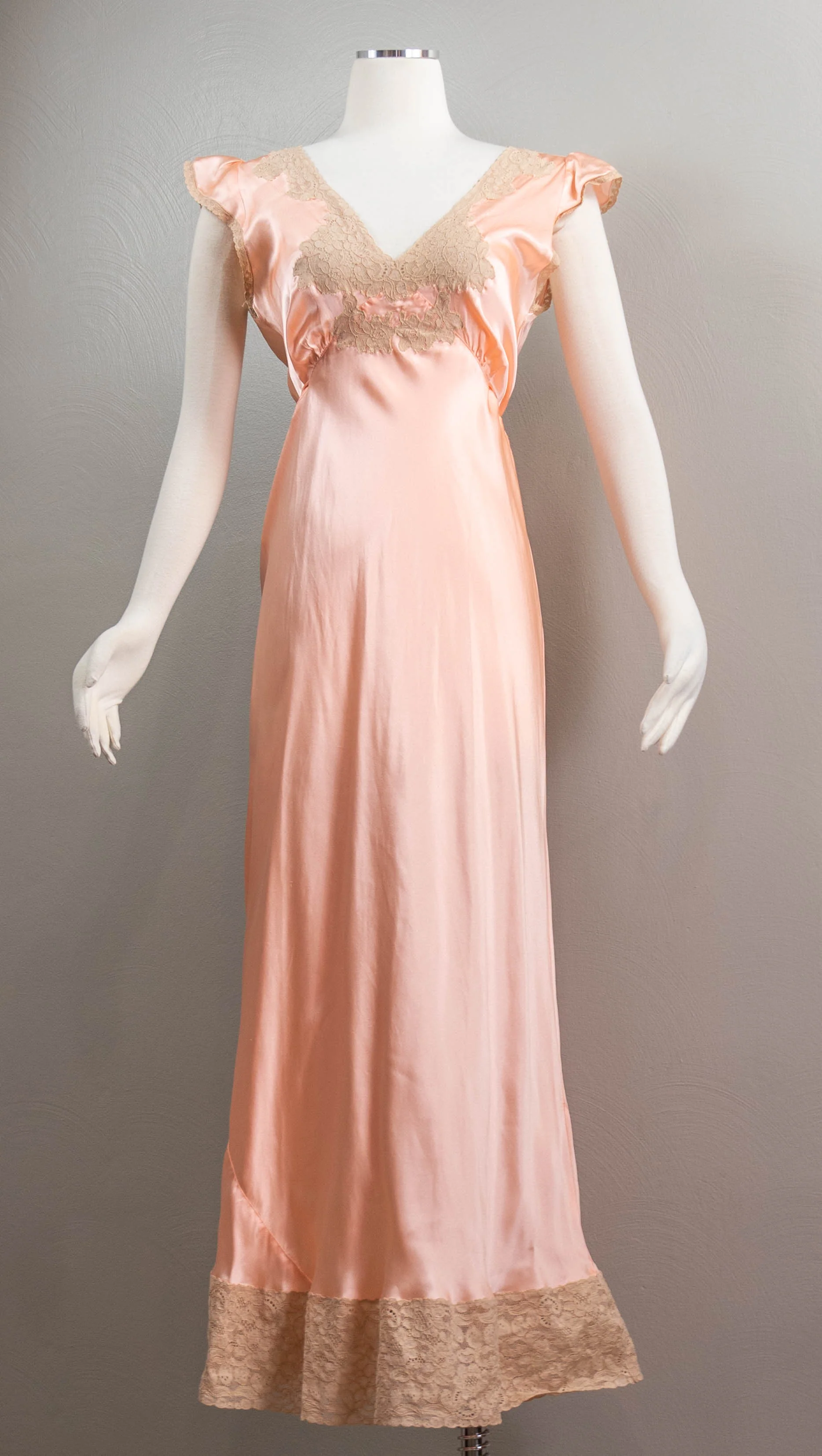 30s/40s Flirty Pink Silk Bias-cut Nightgown Floral Lace by Ro Jene - Image 2