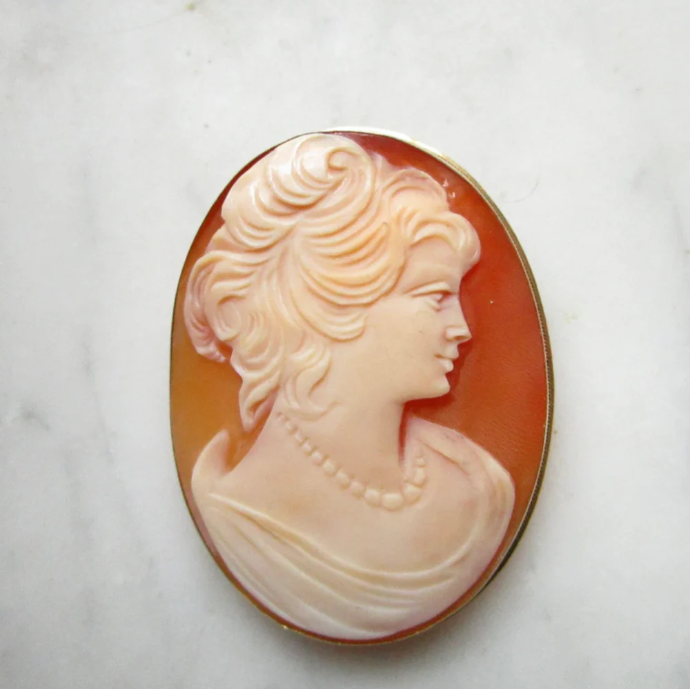 30s/40s Lovely Shell Cameo Stamped "italy Ril," 18k Yg By Italy - Image 10