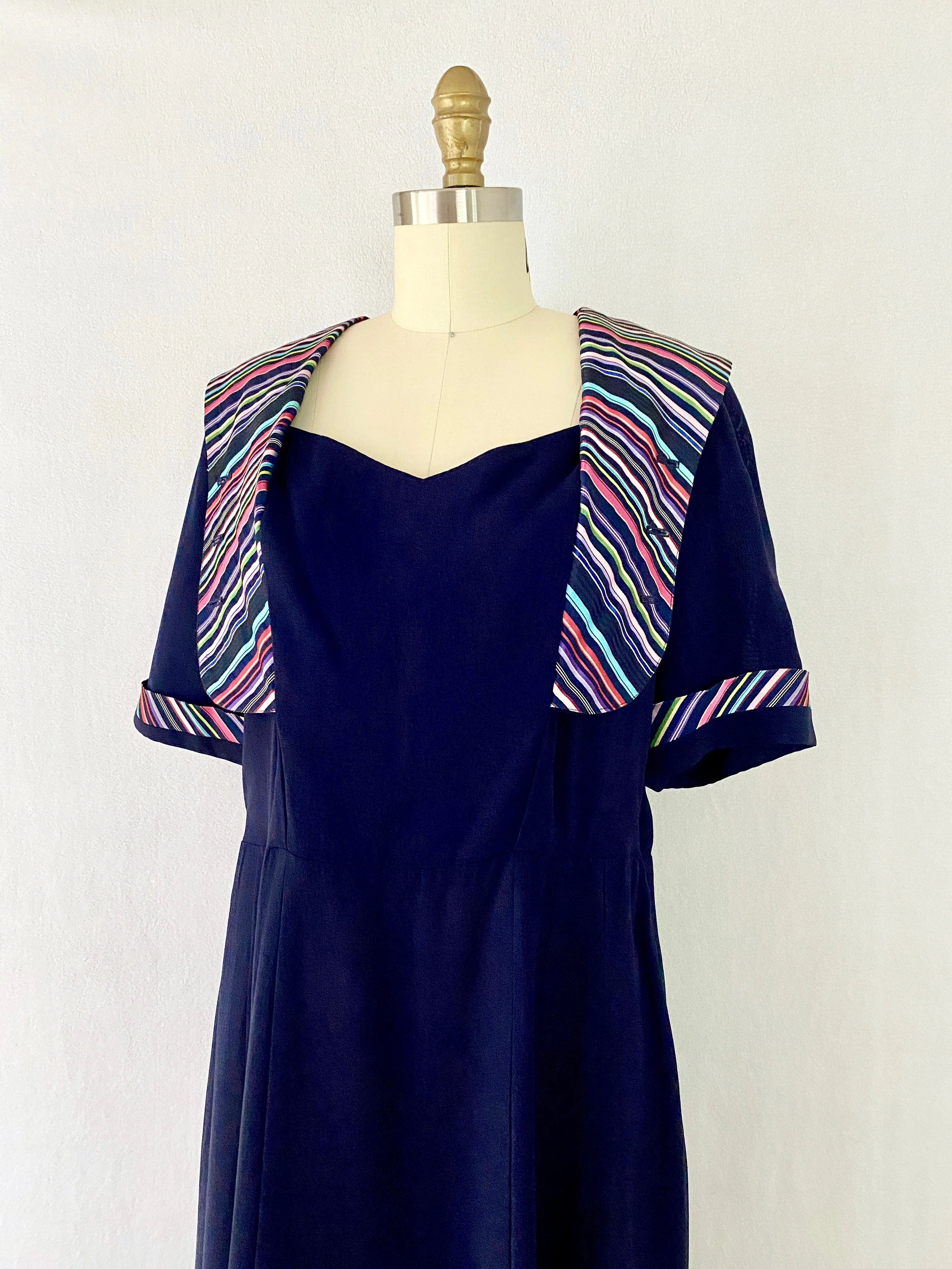 30s/40s Midnight Blue Candy Stripe Dress - Image 4