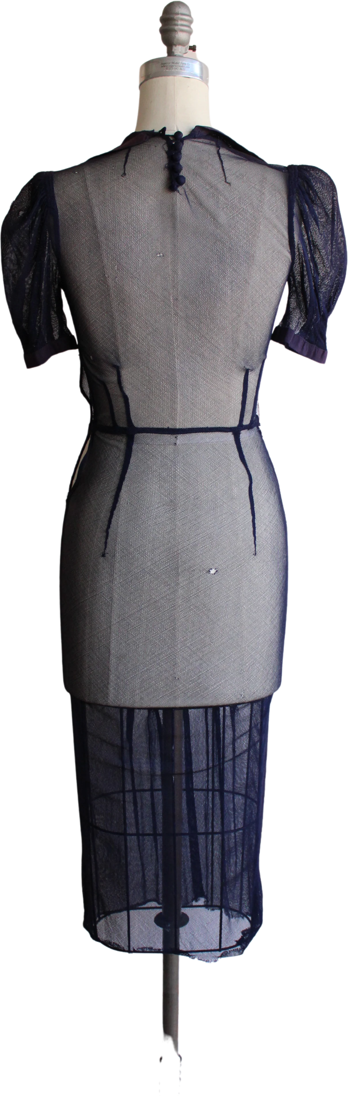 30s/40s Navy Blue Tulle Dress With Sailor Collar - Image 2