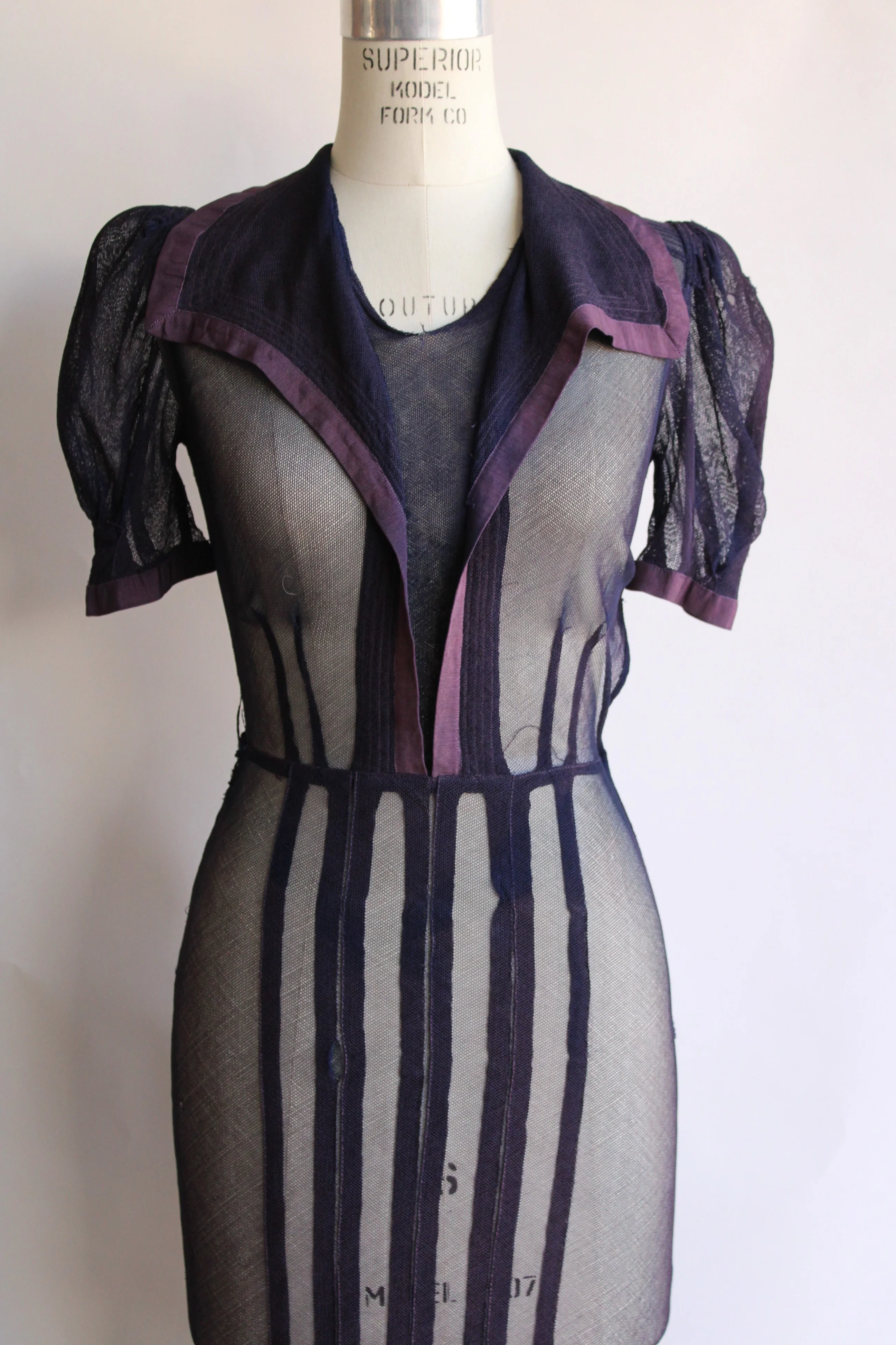 30s/40s Navy Blue Tulle Dress With Sailor Collar - Image 3