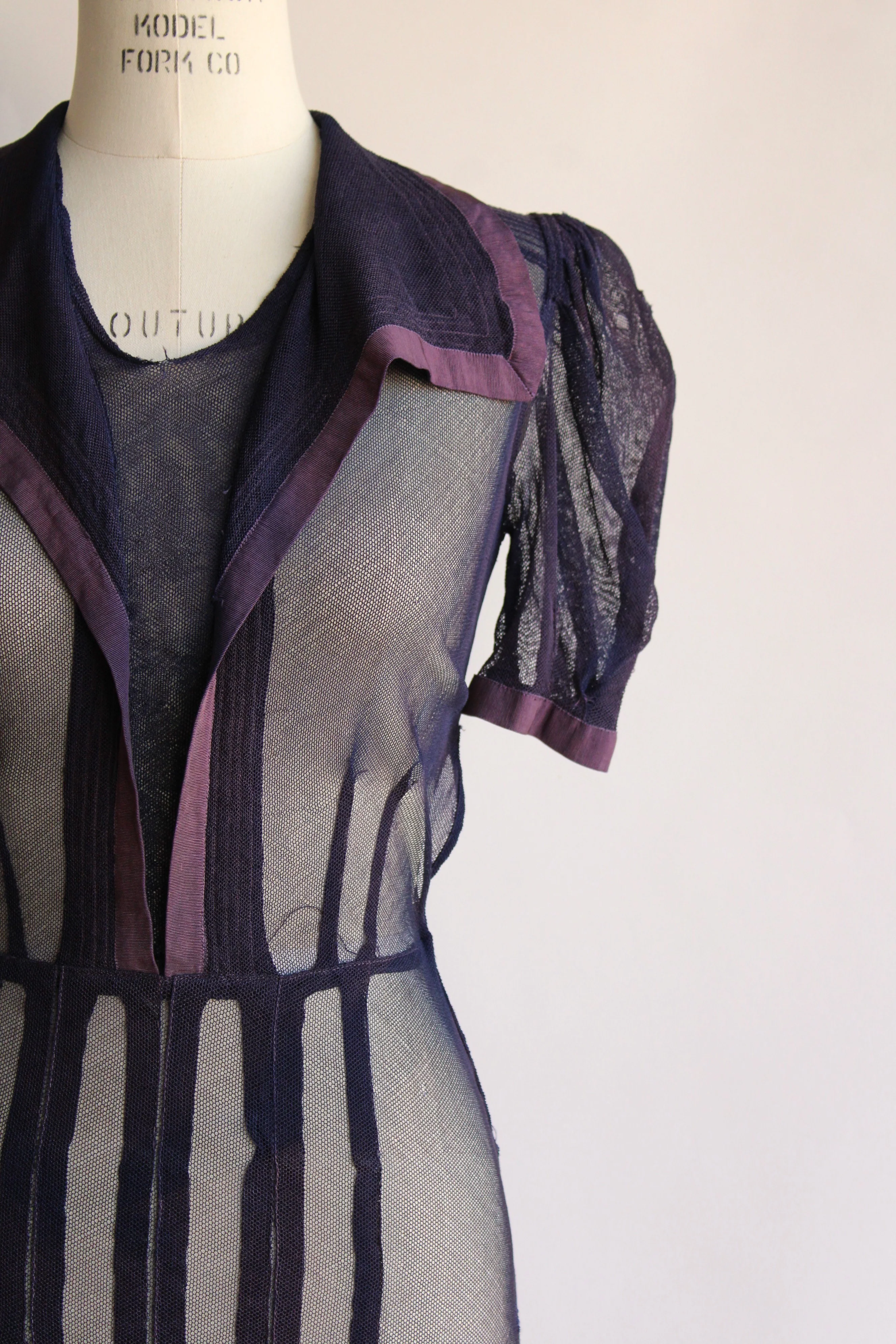 30s/40s Navy Blue Tulle Dress With Sailor Collar - Image 5