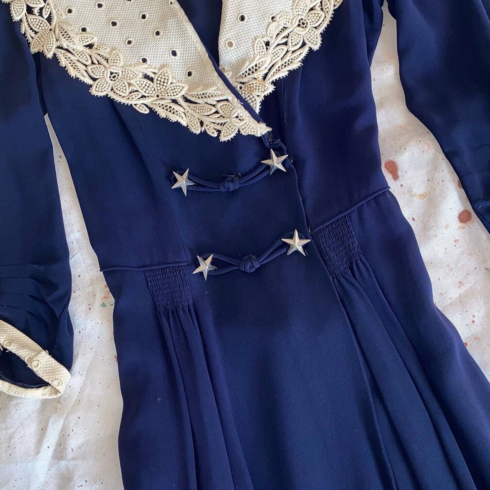 30s Foga Rayon Crepe Day Dress Embroidered Linen Shawl By Foga - Image 4