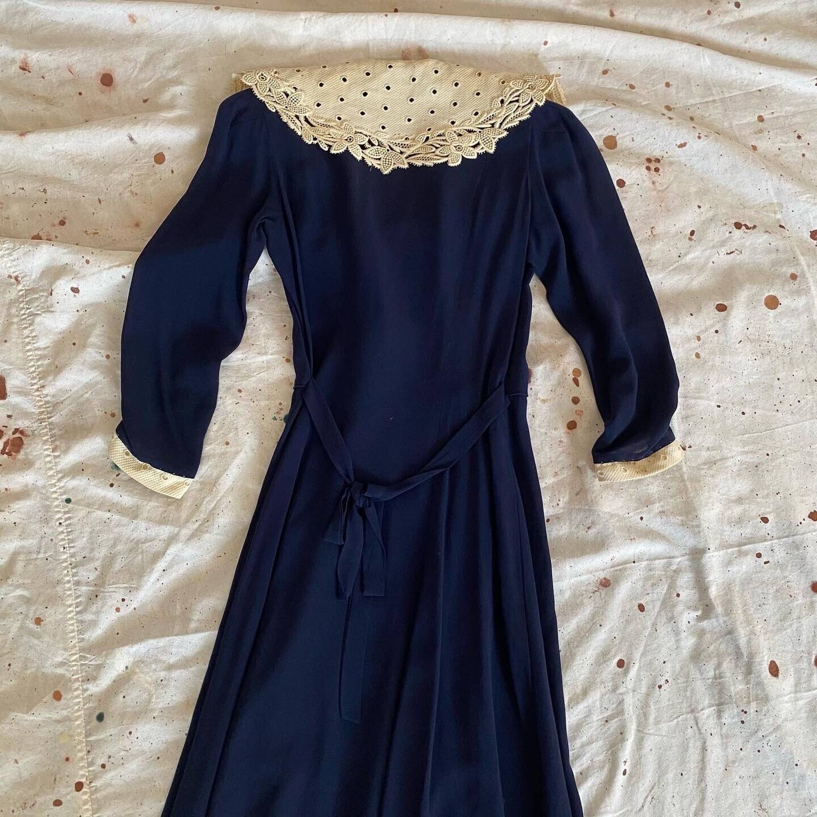 30s Foga Rayon Crepe Day Dress Embroidered Linen Shawl By Foga - Image 7