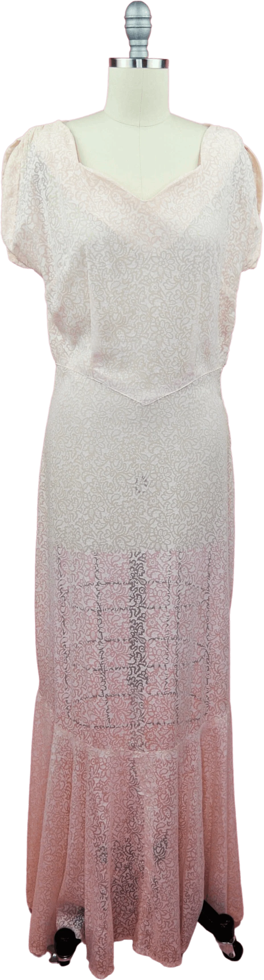 30s Pale Pink Sheer Patterned Lawn Dress Or Gown