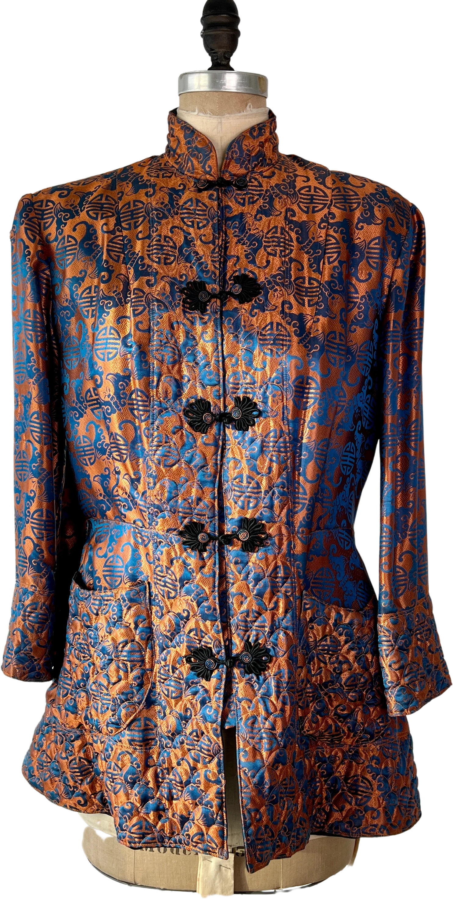 30s/40s Quilted Burnt Orange And Blue Jacket By Owen Bros