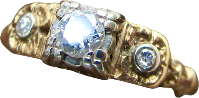 30s/40s Three-diamond Ring Two-tone 14k Gold Antique Style