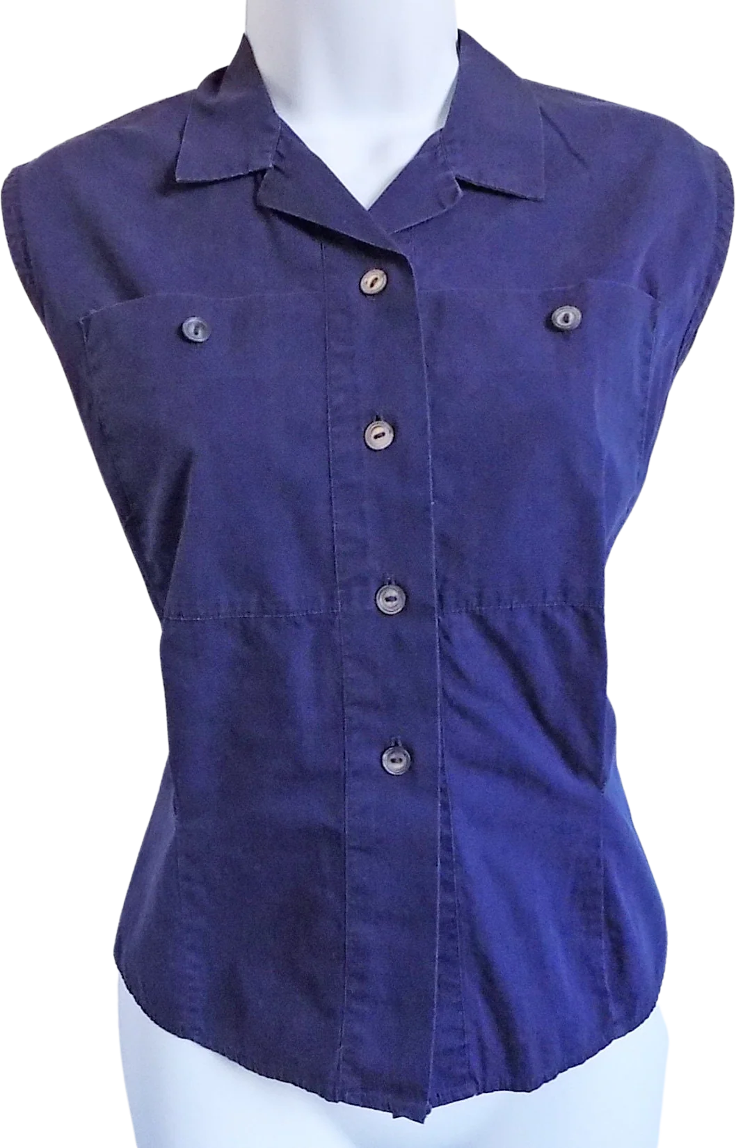 30s 50s Sleeveless Navy Blue Blouse with 2 Large Breast Pockets and Original Buttons Rockabilly Athletic Clam Diggers by Judy Bond