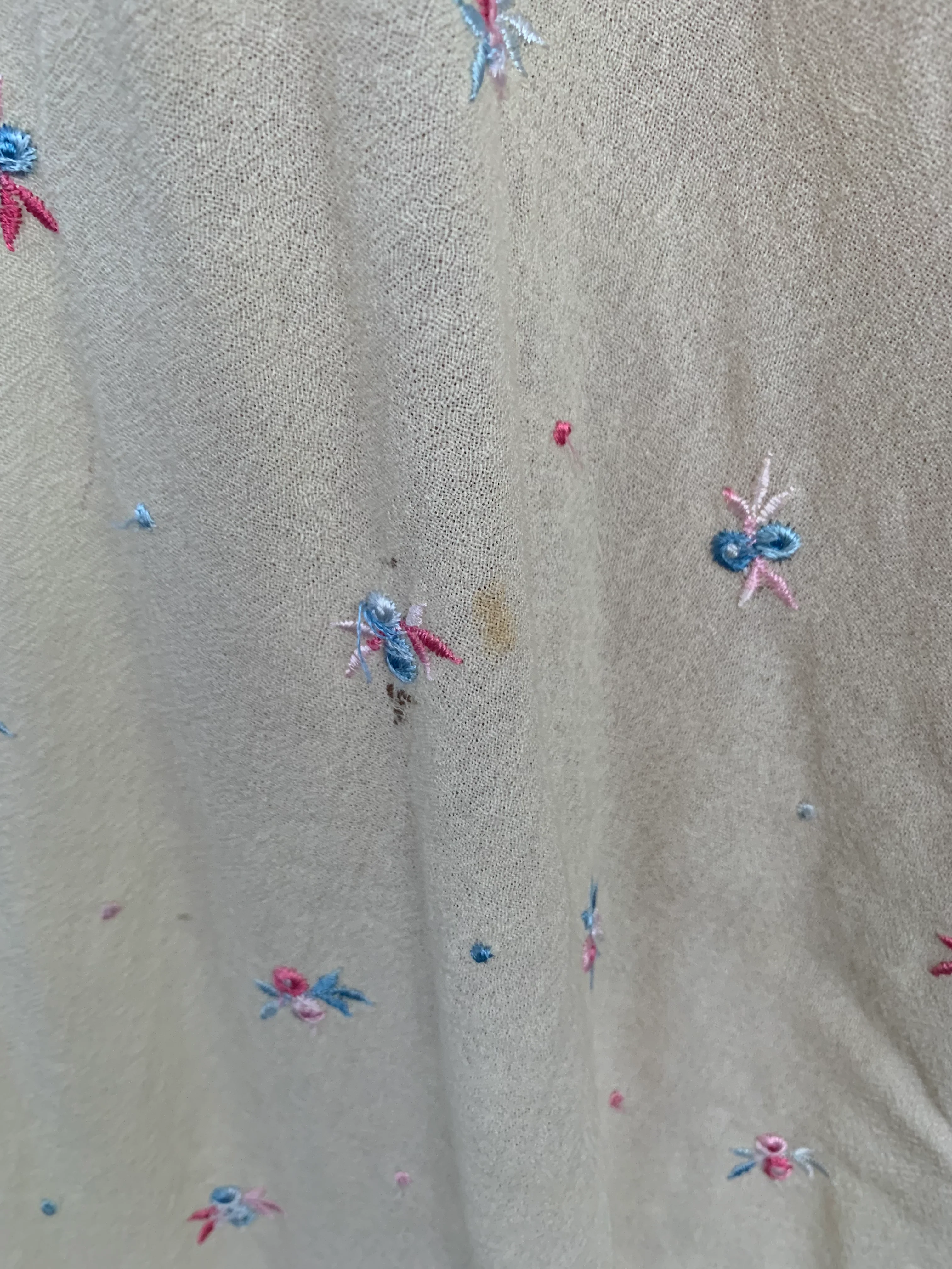 30s Antique Embroidery Sheer Robe Ivory Gown S - Image 9