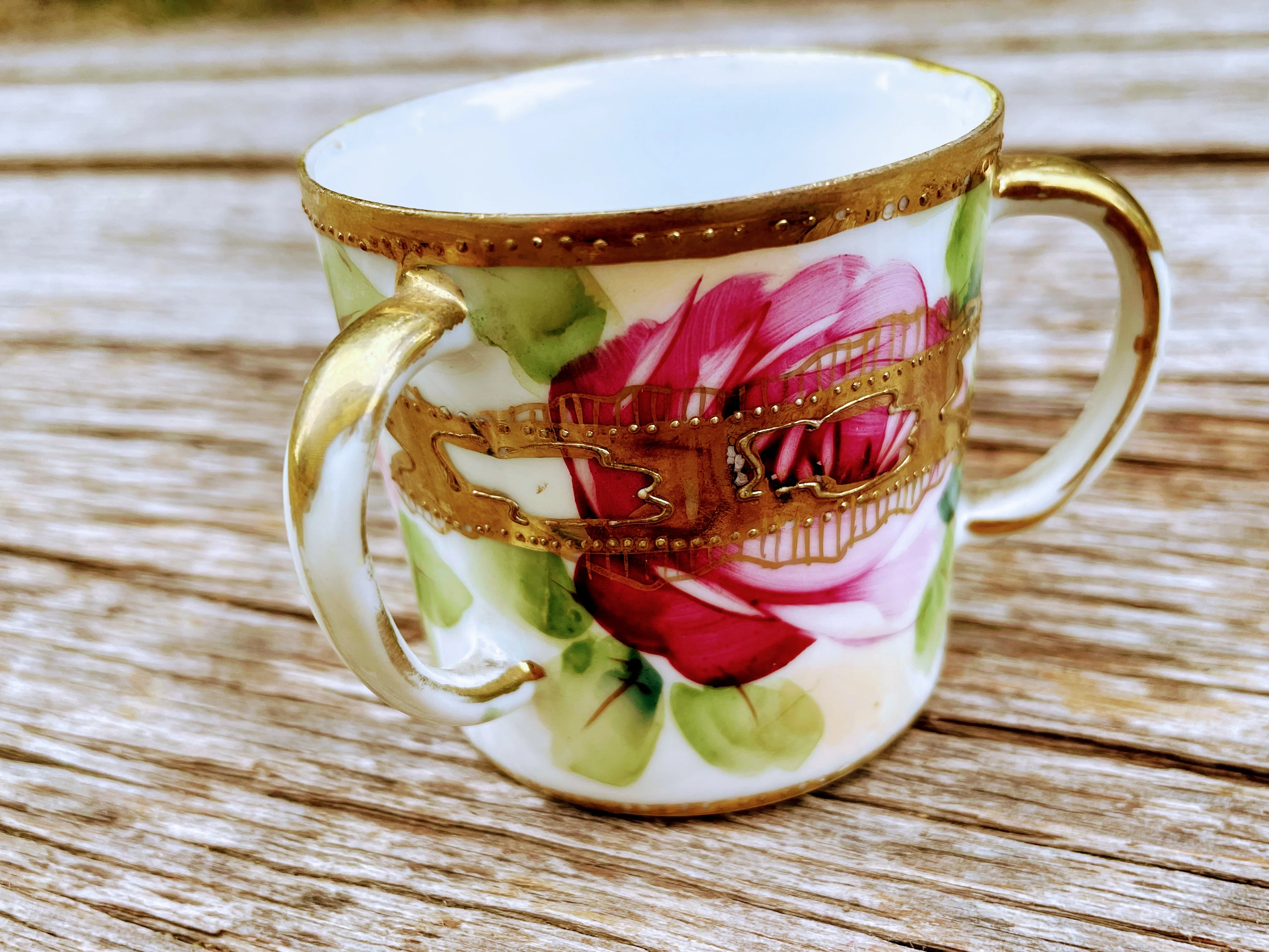 30s Antique Hand Painted Roses 3 Handle Loving Cup By Nippon - Image 7