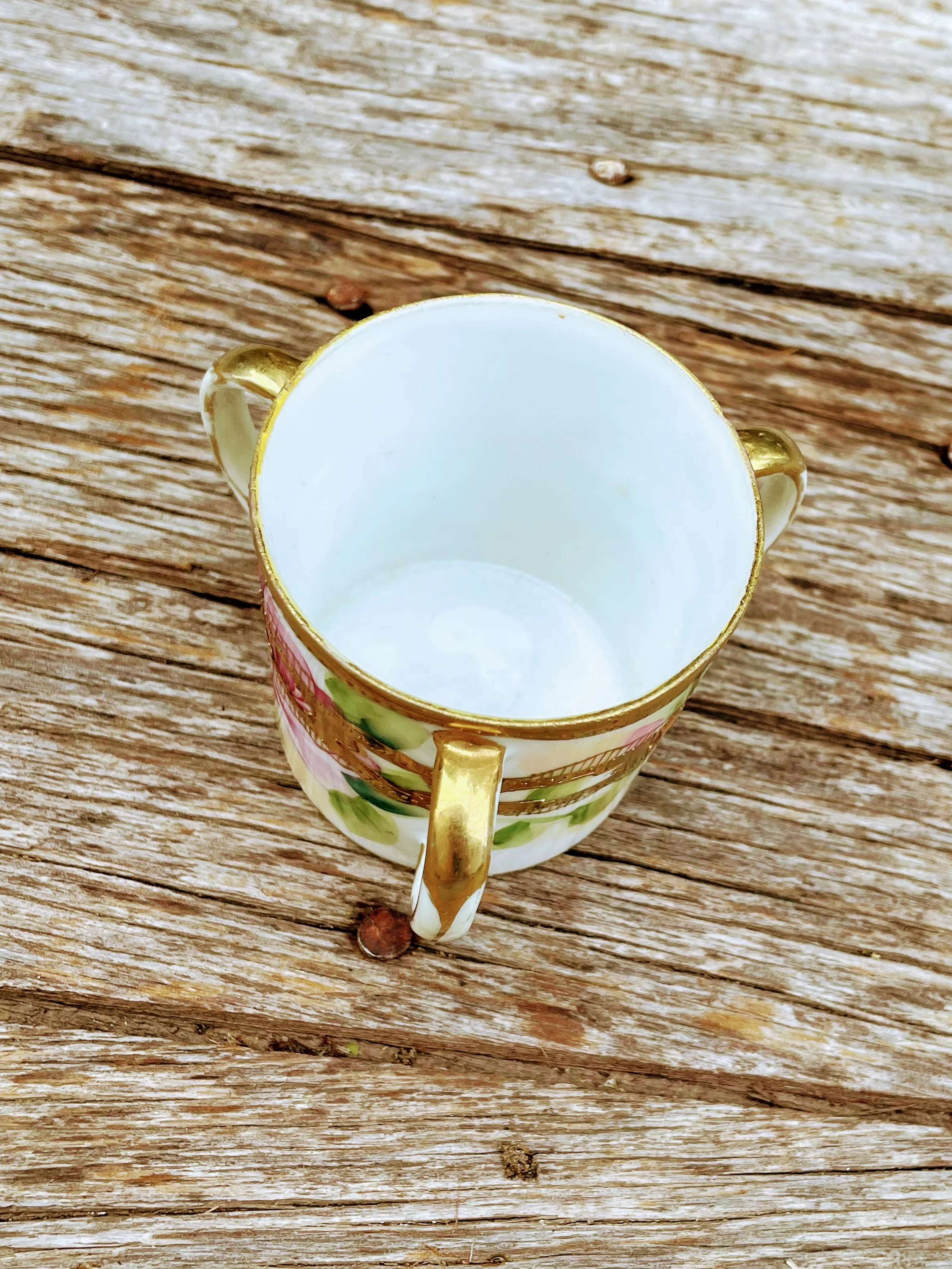 30s Antique Hand Painted Roses 3 Handle Loving Cup By Nippon - Image 9