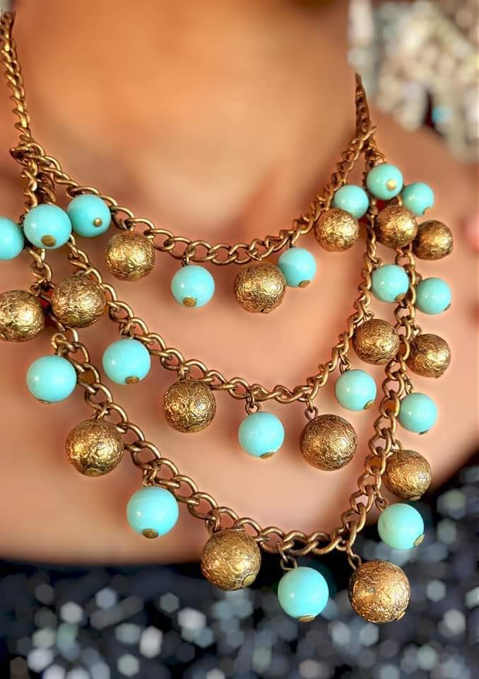 30s Art Deco Gilt Festoon Glass Necklace - Image 10