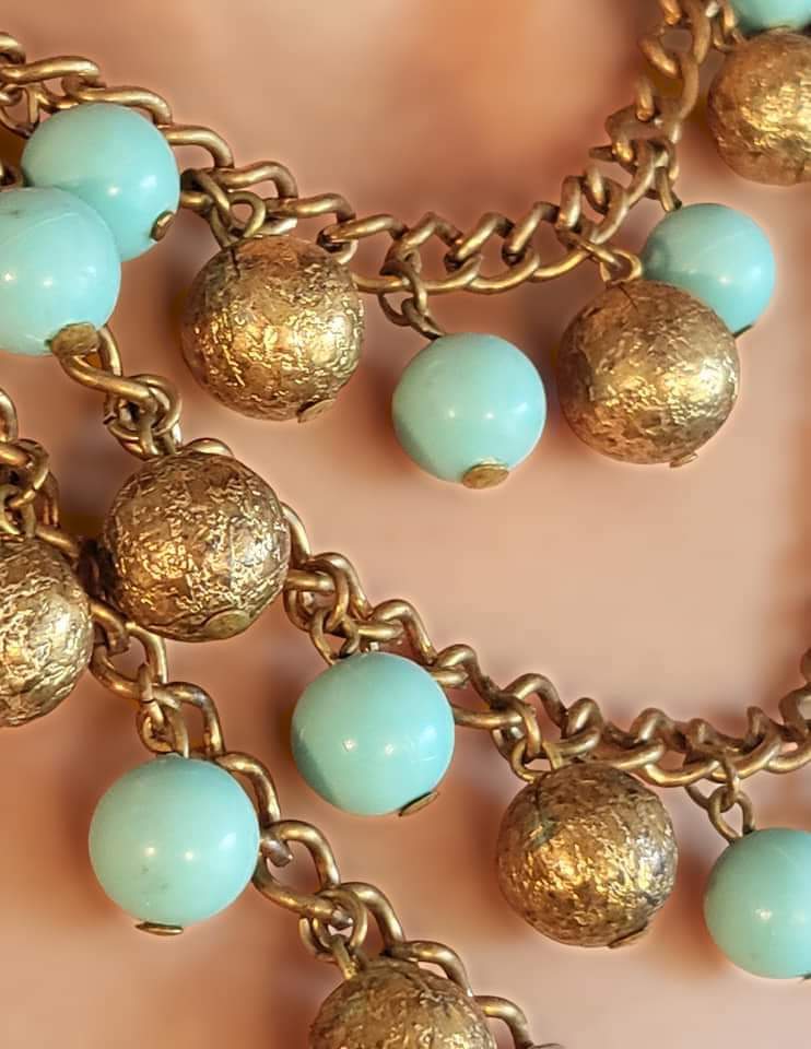 30s Art Deco Gilt Festoon Glass Necklace - Image 5