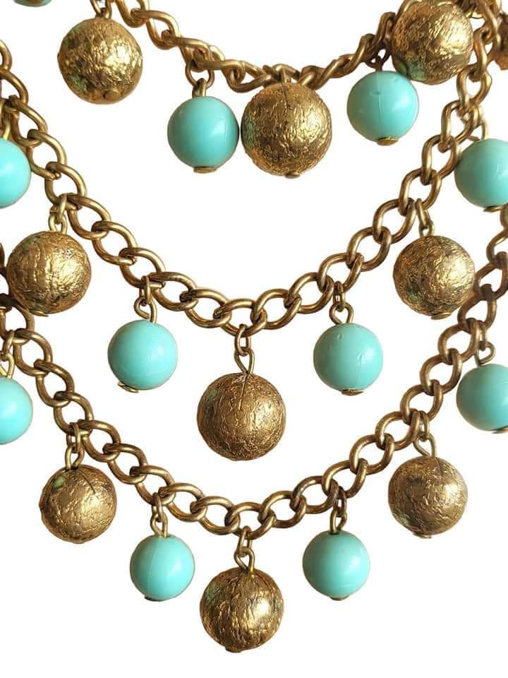 30s Art Deco Gilt Festoon Glass Necklace - Image 7