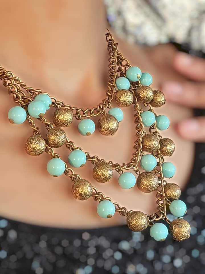 30s Art Deco Gilt Festoon Glass Necklace - Image 9