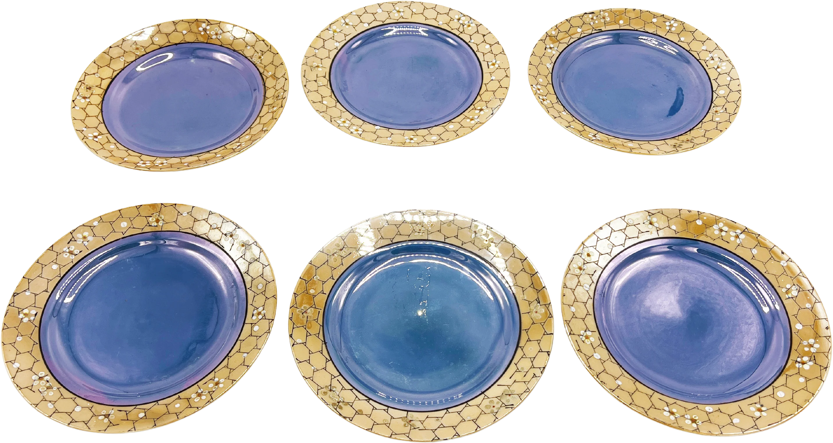 30s Art Deco Japan Lusterware Periwinkle Peach Plates