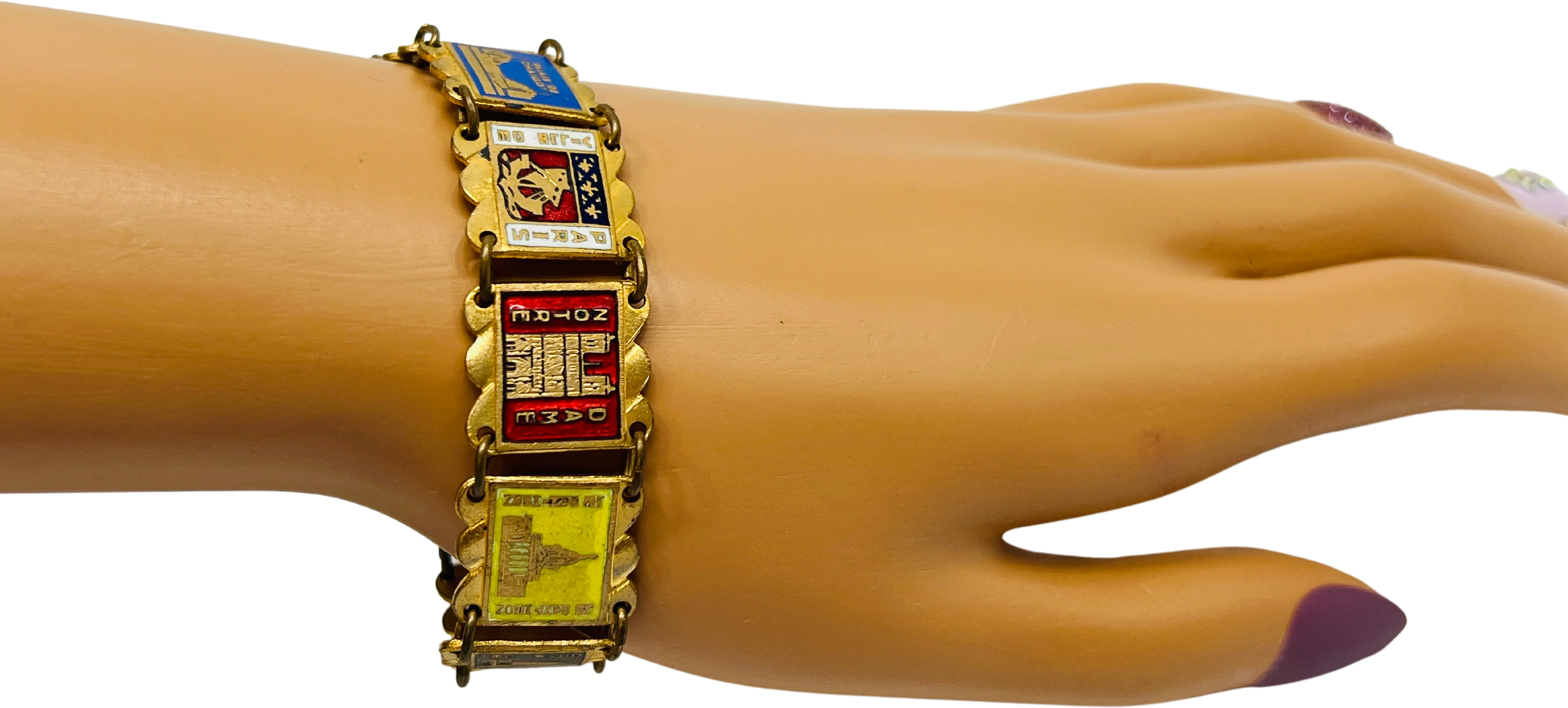 30s Art Deco Paris France Landmarks Bracelet 7 In