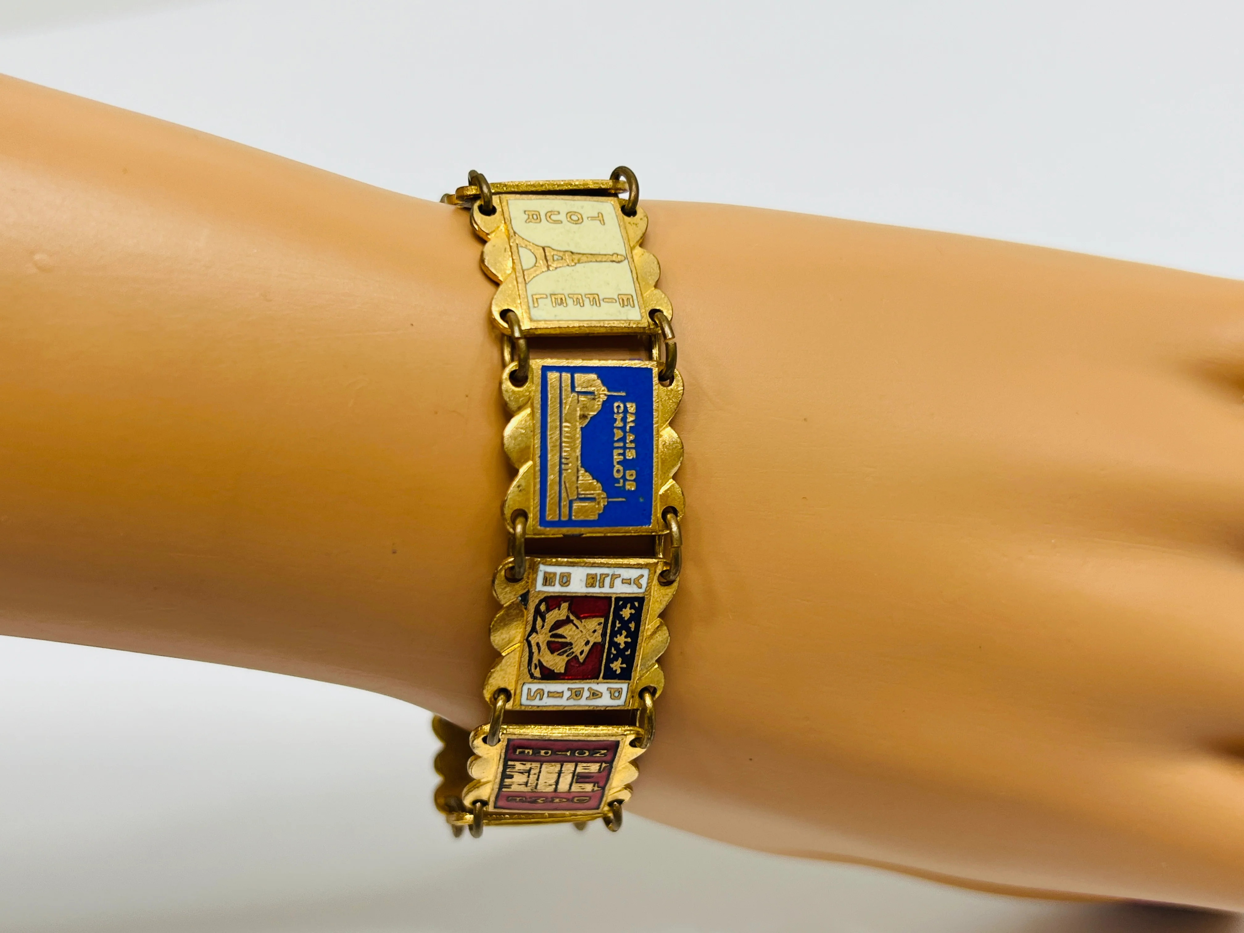 30s Art Deco Paris France Landmarks Bracelet 7 In - Image 4