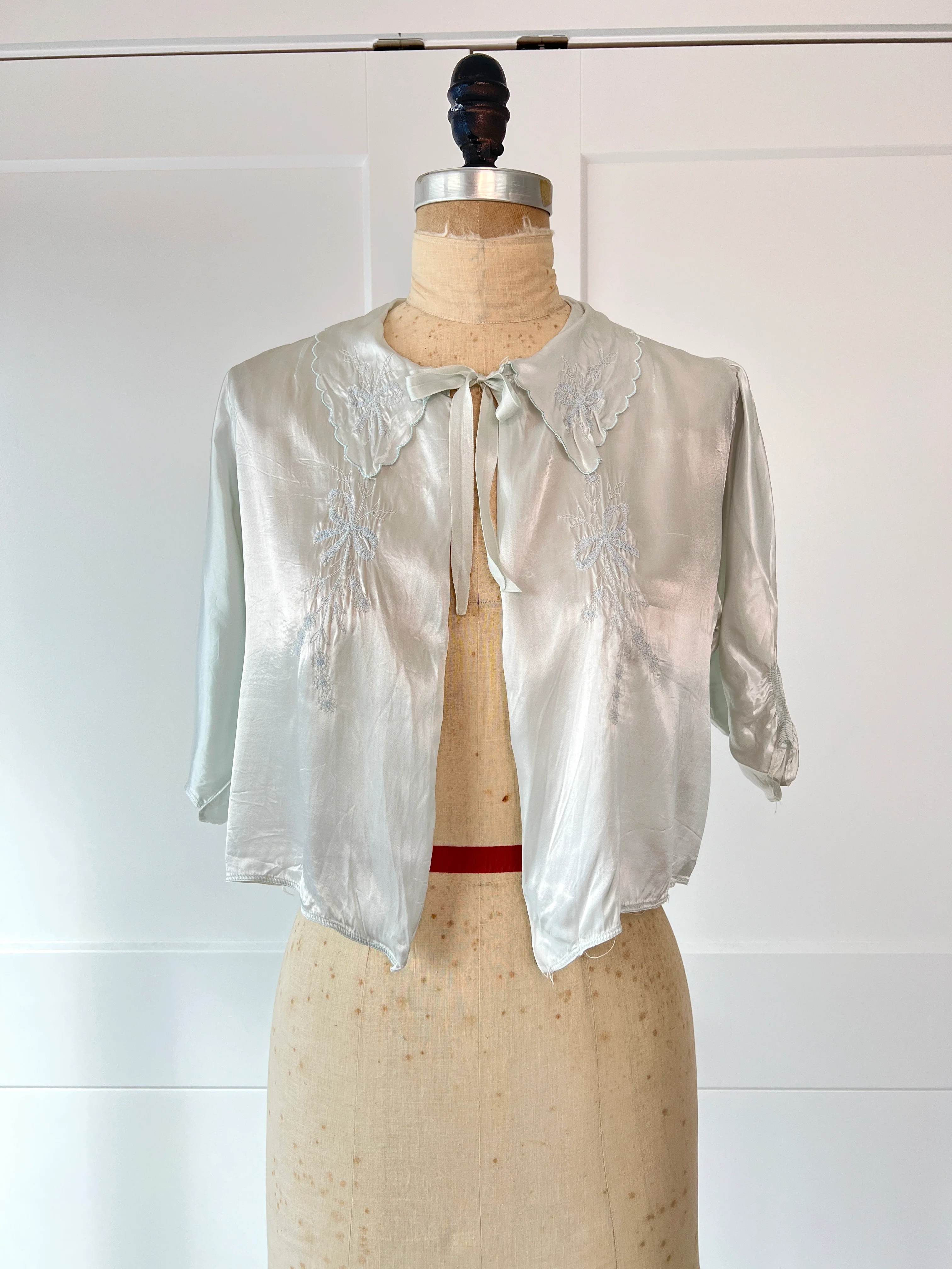 30s Baby Blue Silk Lingerie Blouse - Image 3