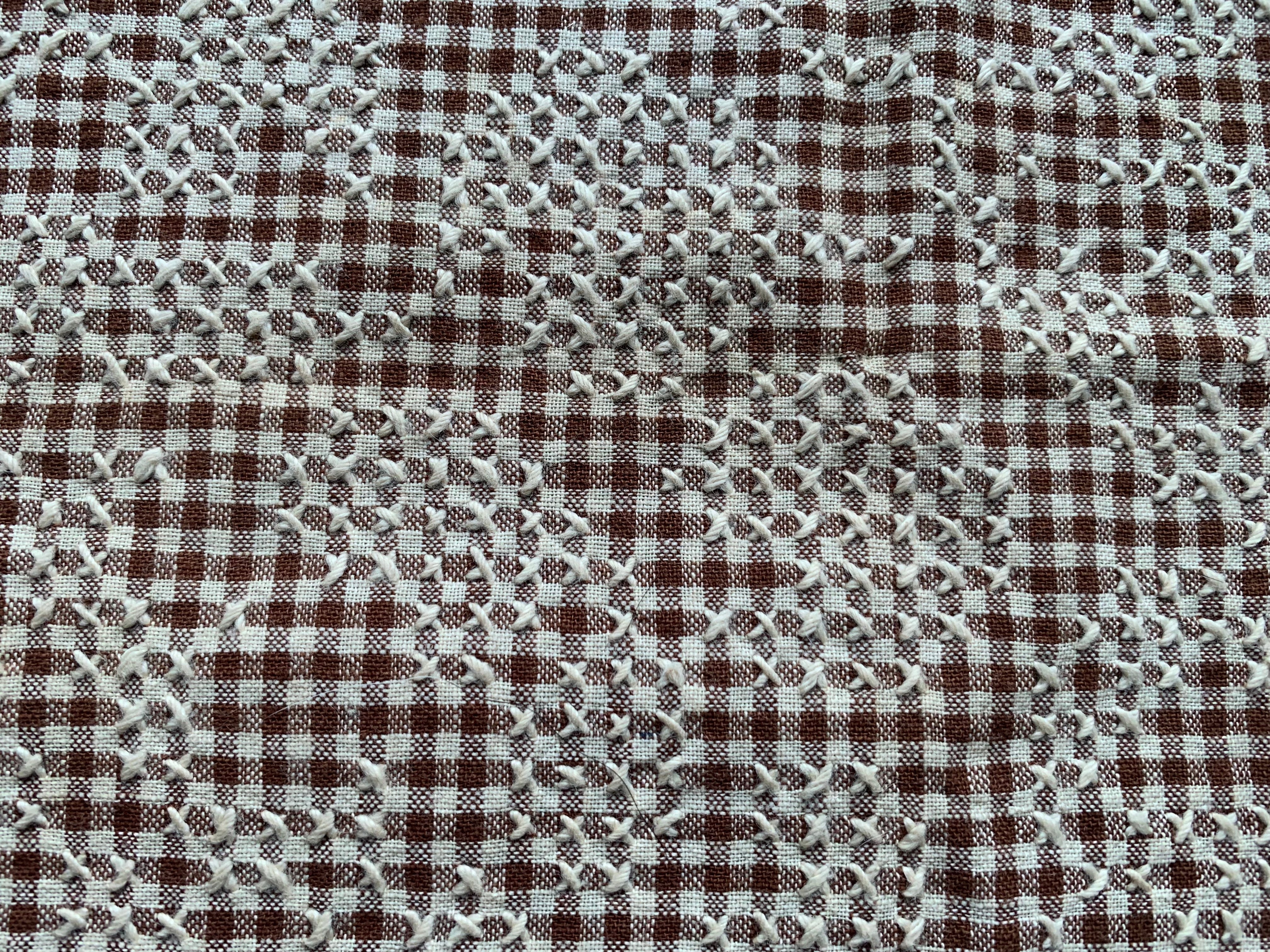 30s Brown And White Cotton Gingham Cross Stitch Pillow - Image 4
