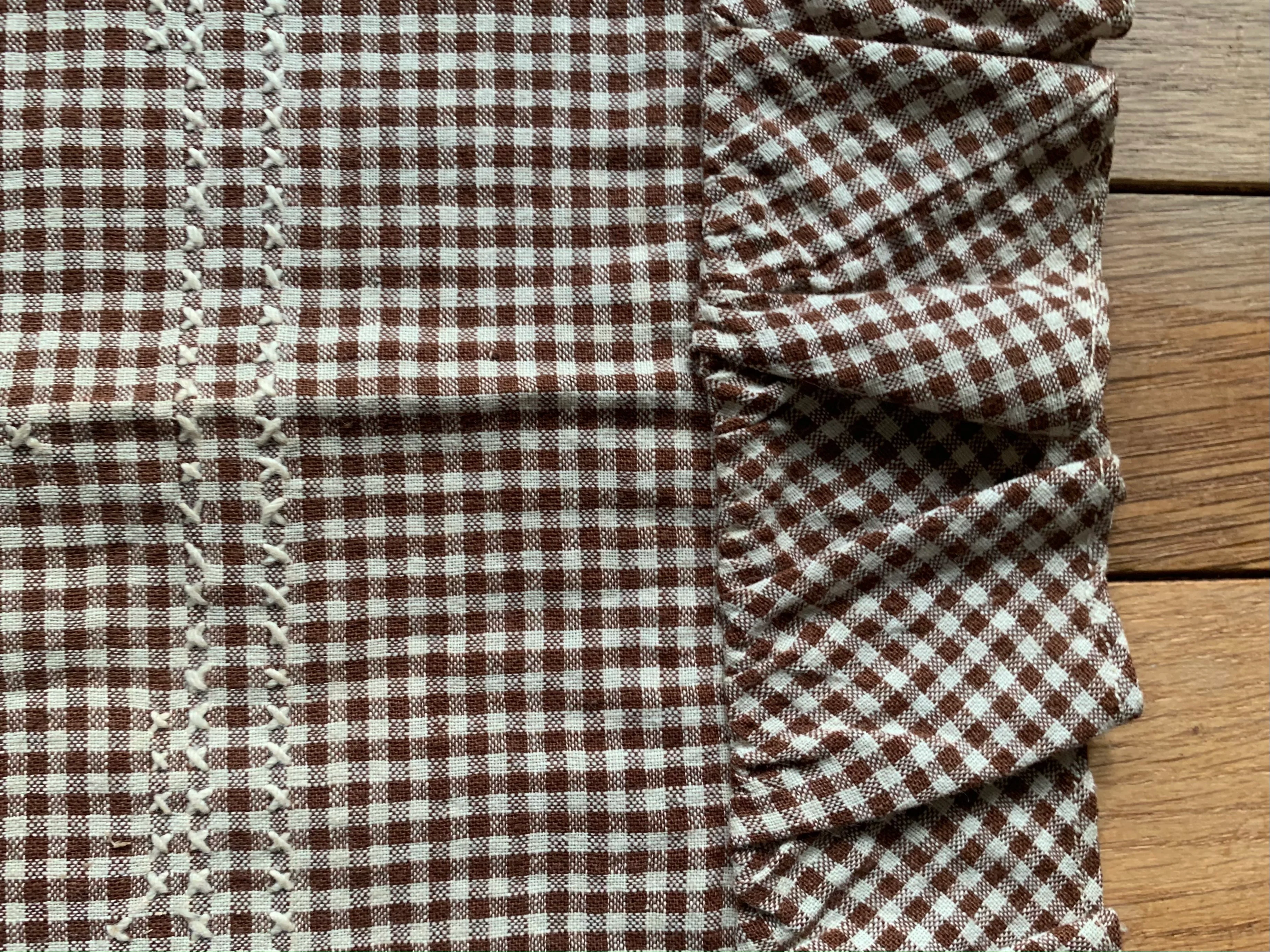 30s Brown And White Cotton Gingham Cross Stitch Pillow - Image 7
