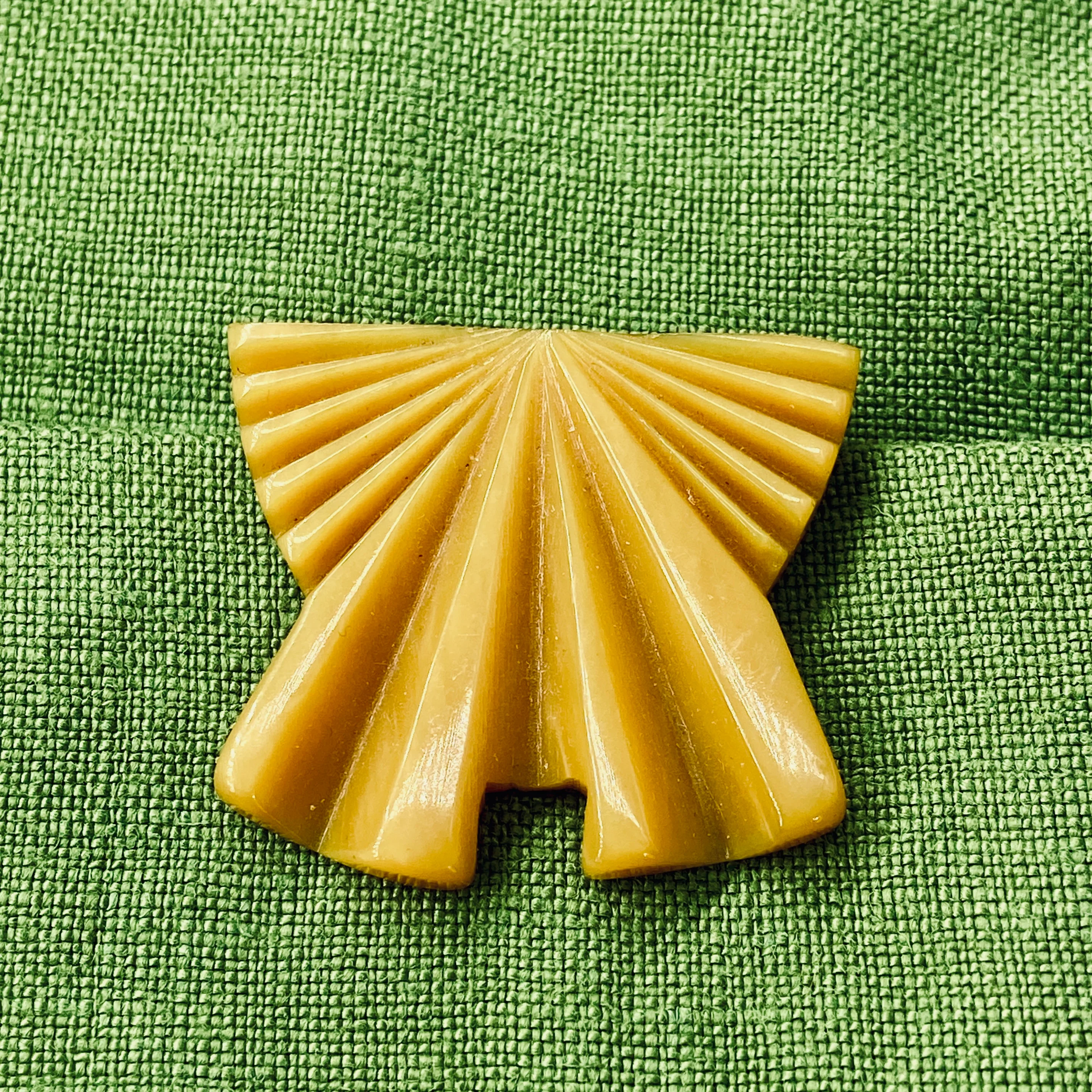 30s Butterscotch Bakelite Dress Clip Art Deco Pin - Image 6