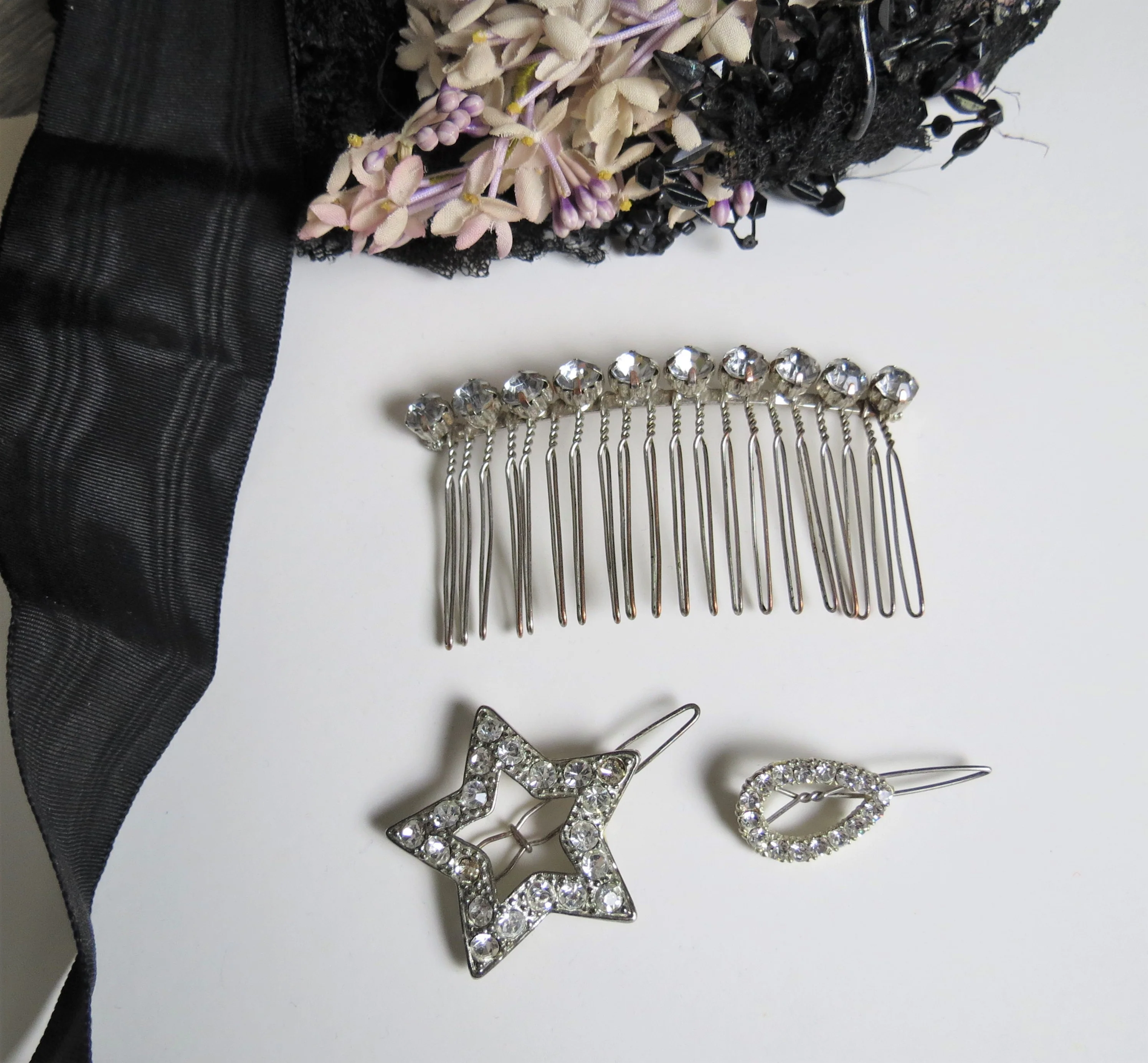 30s Diamante Hair Accessories Rhinestone Barrette Comb - Image 3