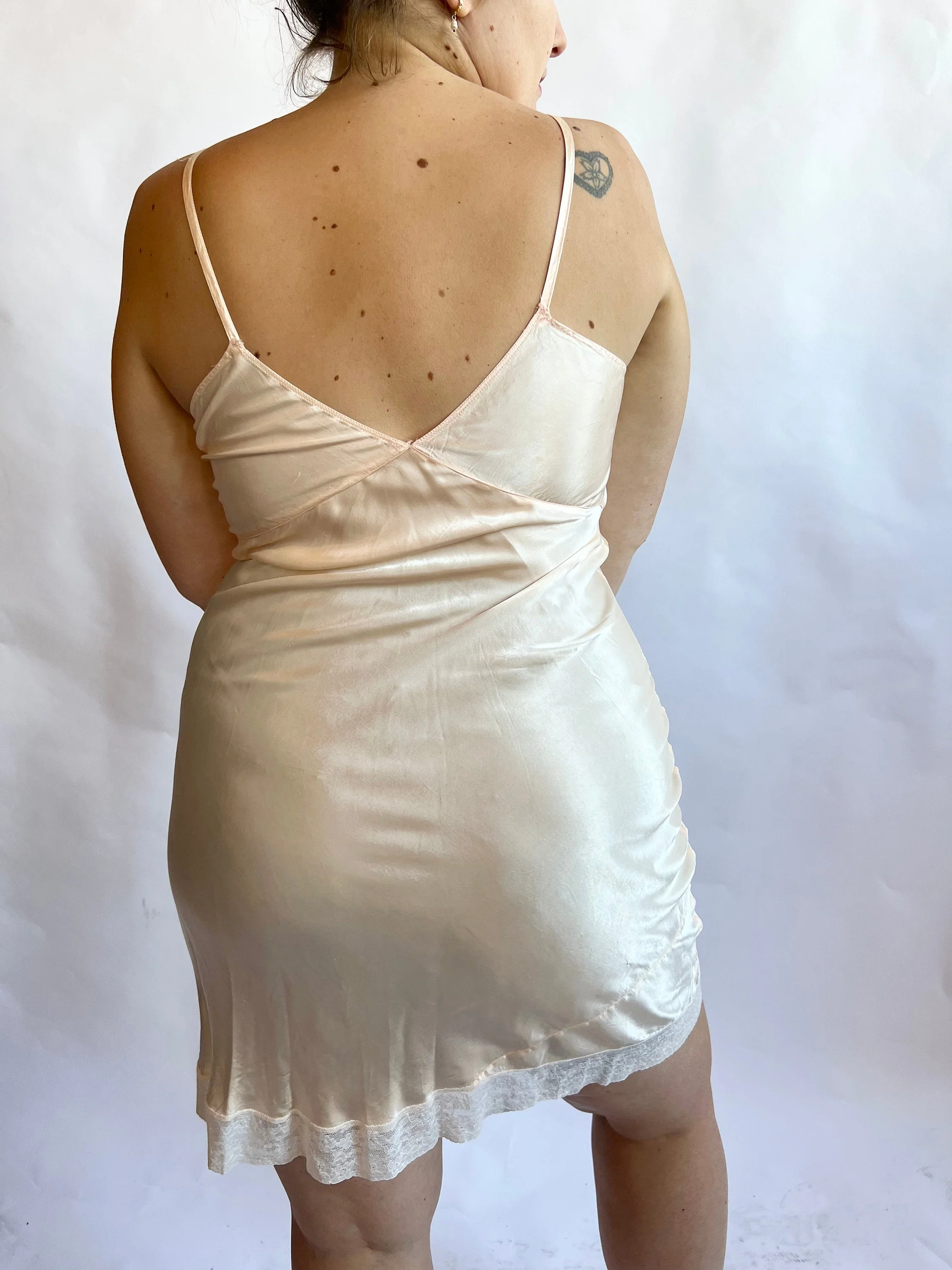 30s Pink Silk Satin Lace Bias Cut Slip Dress - Image 5