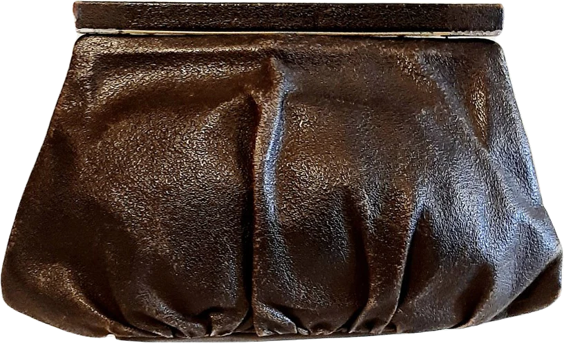 30s Small Brown Leather Clutch Bag With Back Strap By Gemco
