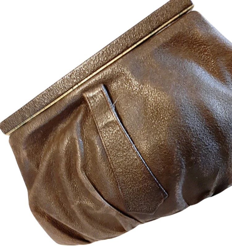 30s Small Brown Leather Clutch Bag With Back Strap By Gemco - Image 2