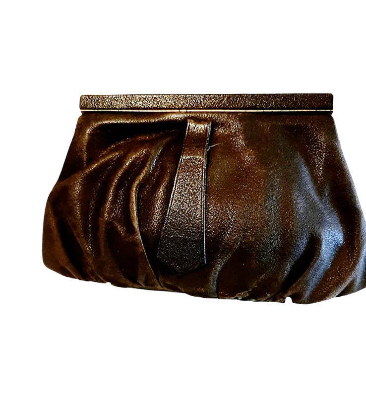 30s Small Brown Leather Clutch Bag With Back Strap By Gemco - Image 3