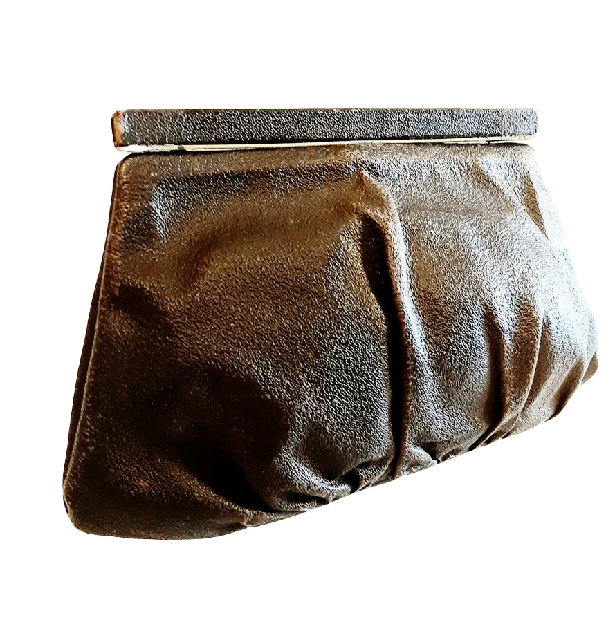 30s Small Brown Leather Clutch Bag With Back Strap By Gemco - Image 4