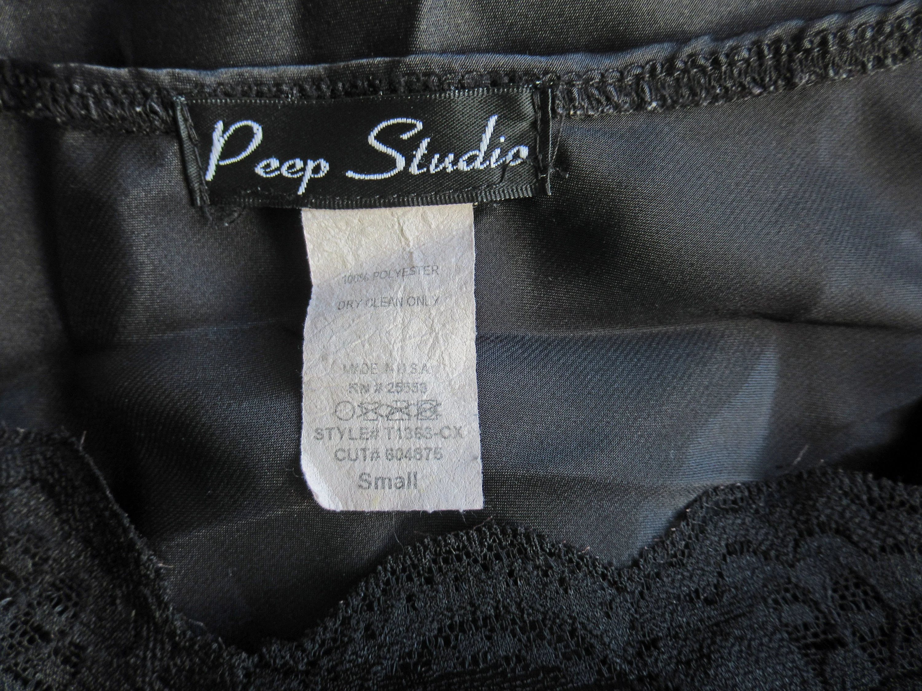 34/36 Bust Camisole Unique 2 Layer Softly Shaped Bra Bodice with Lace, Adjustable Straps, Peep Studio Black Polyester, Made In Usa Vtg - Image 8