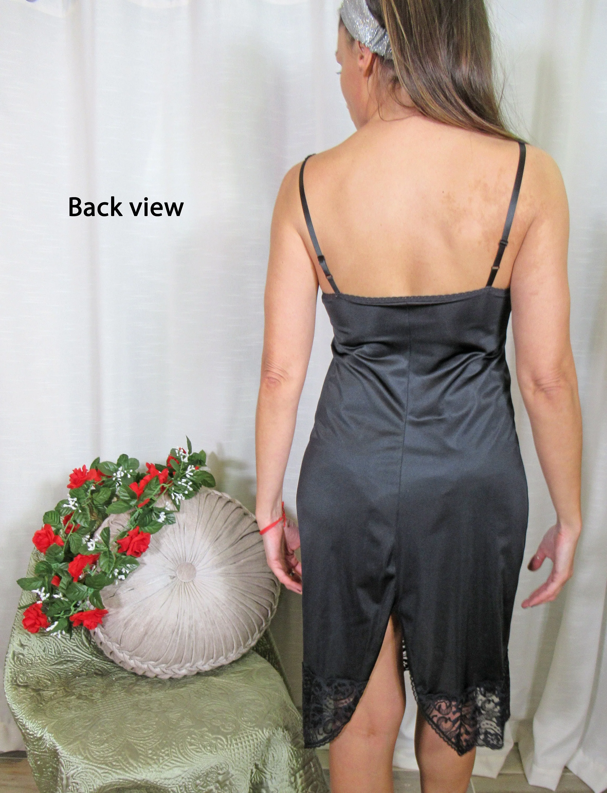 34-36 Bust Nylon Slip Pin Up Style Black Stretch Bust 5. 5 Inch Lace Hem Nylon Spandex Lace Bodice, Made Usa, Adjustable Strap by Vanity Fair - Image 10