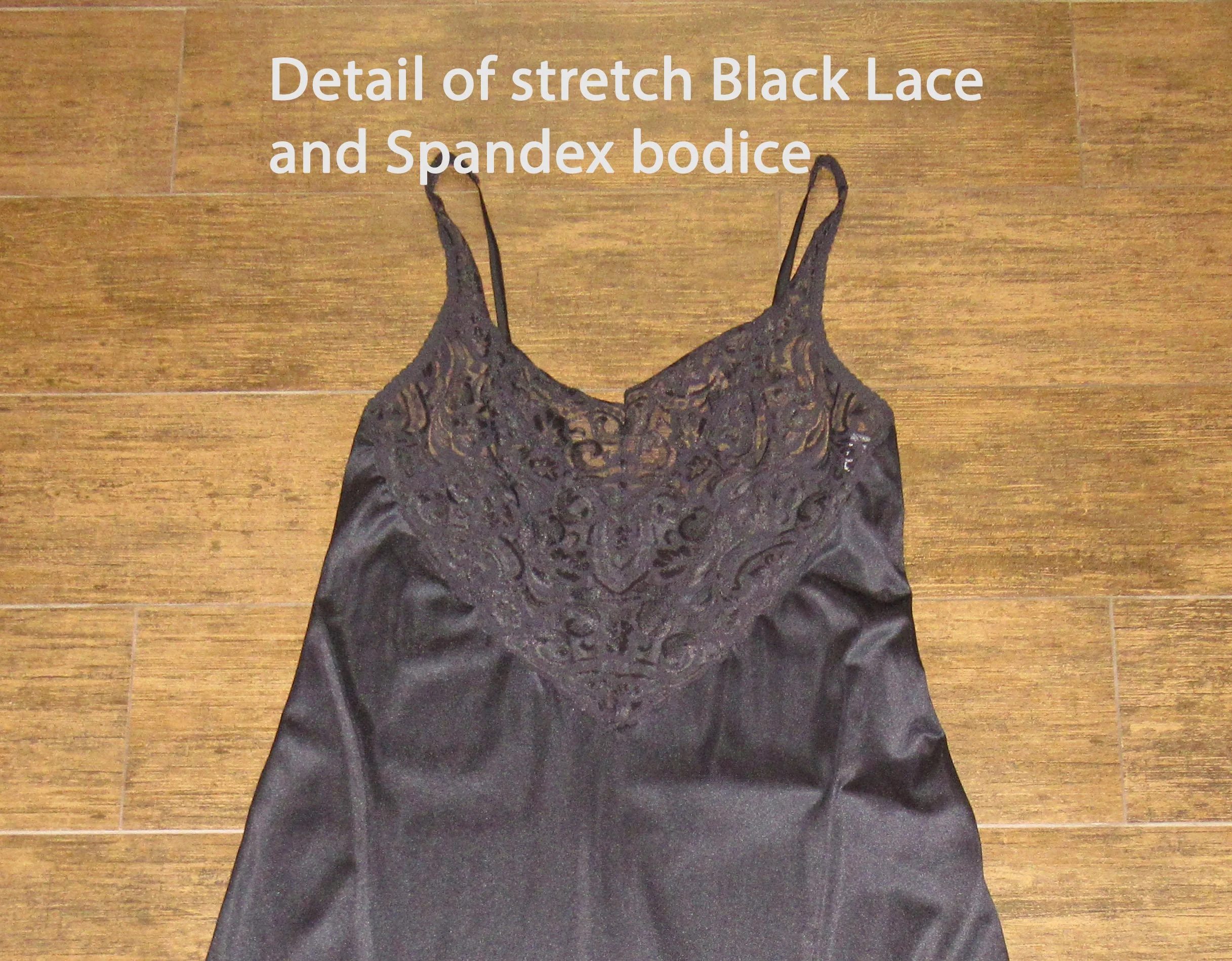 34-36 Bust Nylon Slip Pin Up Style Black Stretch Bust 5. 5 Inch Lace Hem Nylon Spandex Lace Bodice, Made Usa, Adjustable Strap by Vanity Fair - Image 7