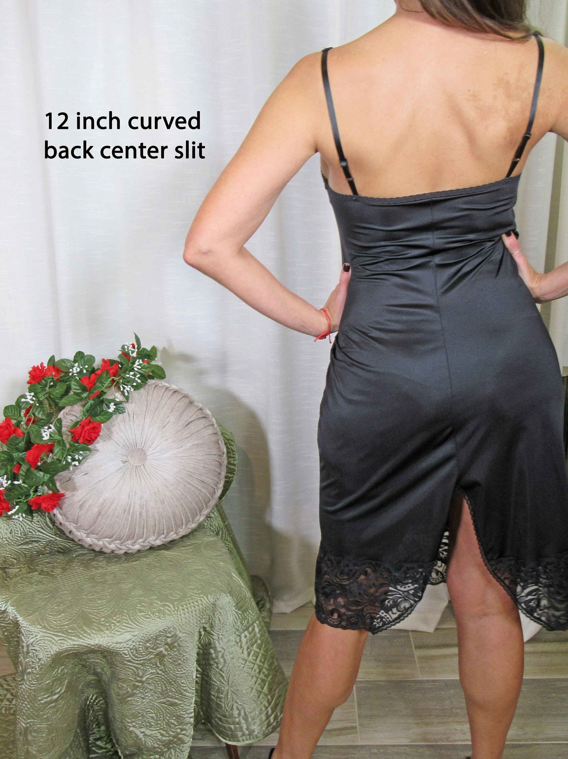 34-36 Bust Nylon Slip Pin Up Style Black Stretch Bust 5. 5 Inch Lace Hem Nylon Spandex Lace Bodice, Made Usa, Adjustable Strap by Vanity Fair - Image 9