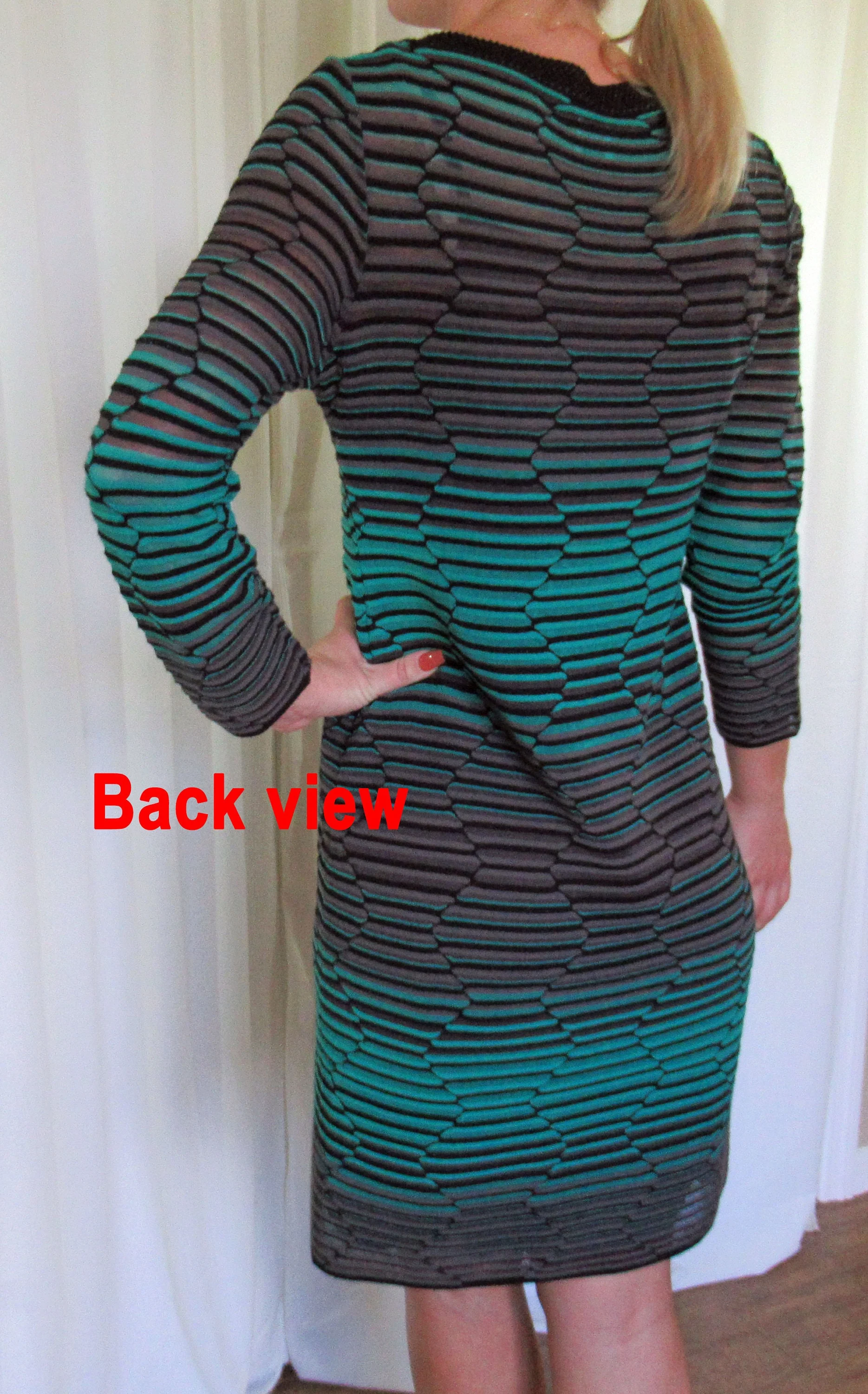 34-38 Bust Knit Dress Teal Brown and Black Geometric Sheer Sheath Shape, V-Neck, Small/medium, Long Sleeves, Slip Lining, Vtg by Missoni - Image 10