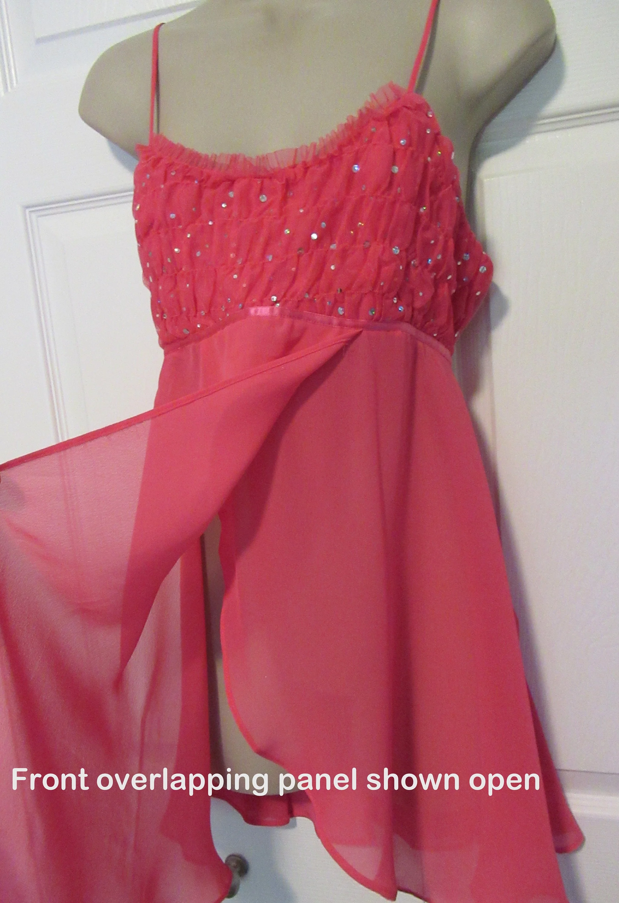 34 Bust Babydoll Gown Empire Waist Polyester, Bubblegum Pink Sheer Open Front, Spaghetti Straps, Clear Beads, Ties In Back by Flora Nikrooz - Image 3