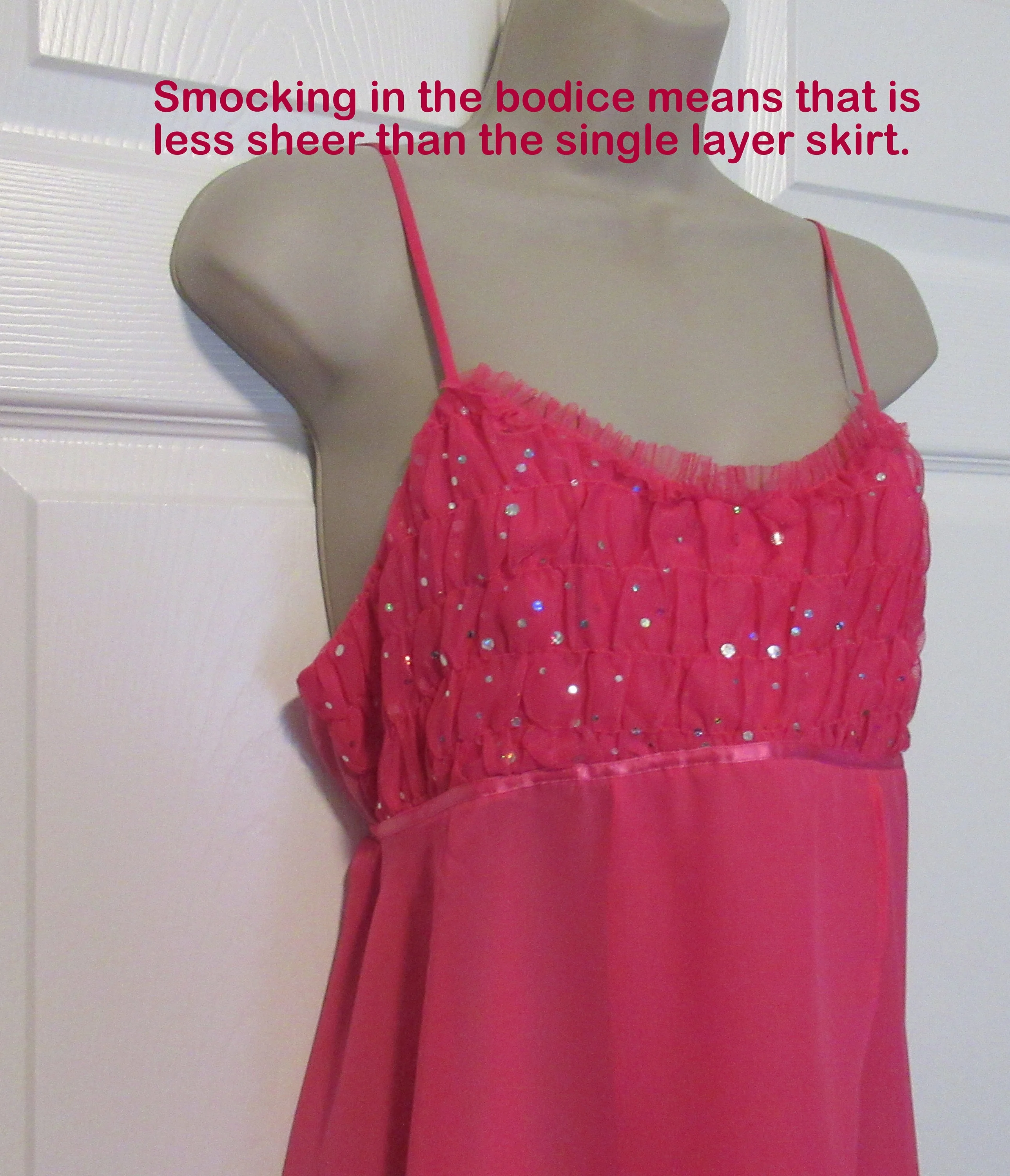 34 Bust Babydoll Gown Empire Waist Polyester, Bubblegum Pink Sheer Open Front, Spaghetti Straps, Clear Beads, Ties In Back by Flora Nikrooz - Image 6