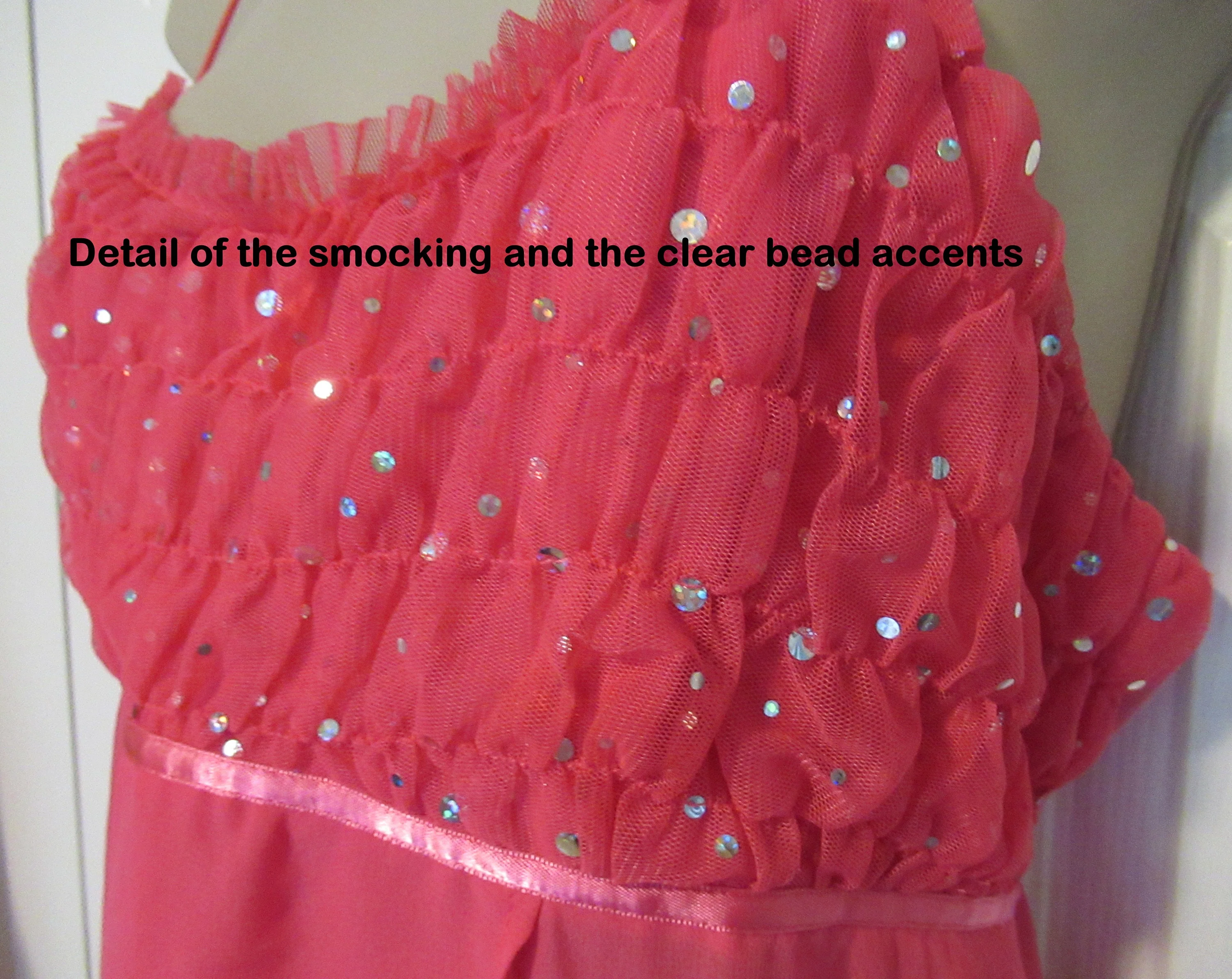 34 Bust Babydoll Gown Empire Waist Polyester, Bubblegum Pink Sheer Open Front, Spaghetti Straps, Clear Beads, Ties In Back by Flora Nikrooz - Image 7