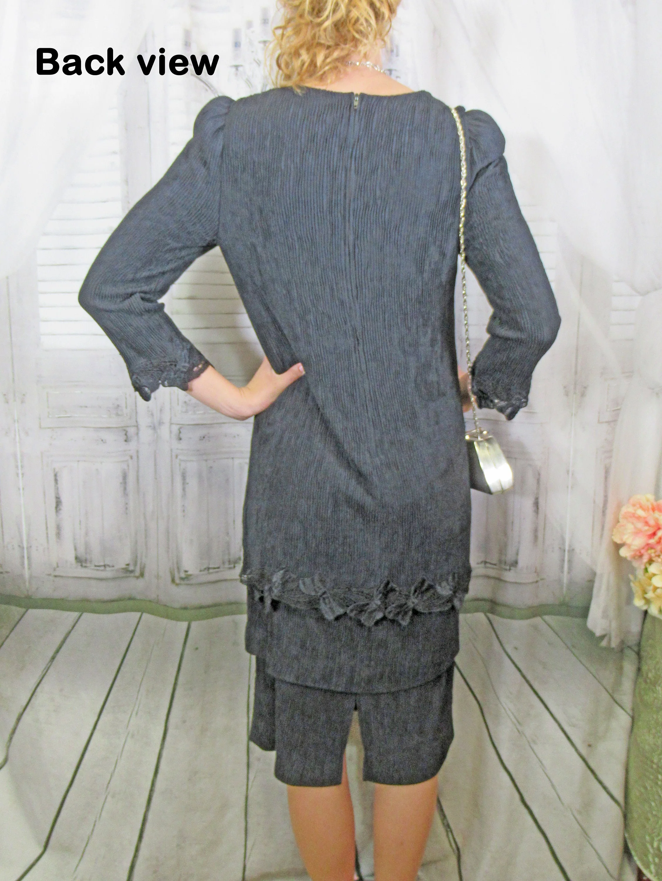 34 Bust Dress Black Knee Length with 3 Tiers 3/4 Length Sleeves Arnel/nylon Made In Usa Ilgwu Union Label Back Zipper Vtg by Leslie Fay - Image 10