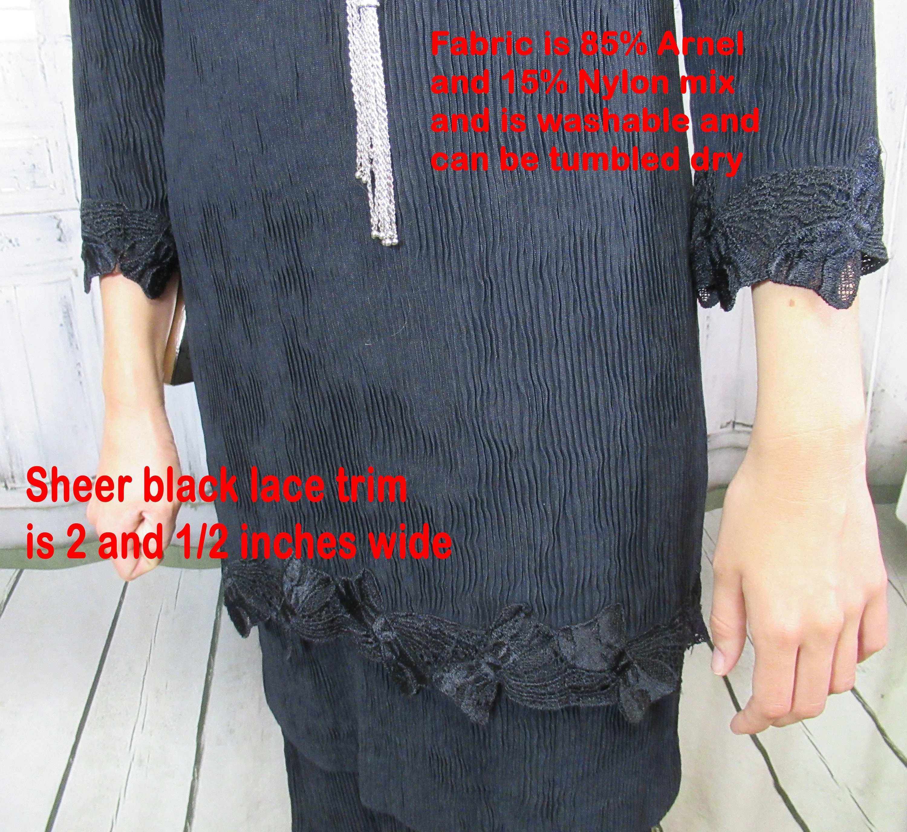 34 Bust Dress Black Knee Length with 3 Tiers 3/4 Length Sleeves Arnel/nylon Made In Usa Ilgwu Union Label Back Zipper Vtg by Leslie Fay - Image 3