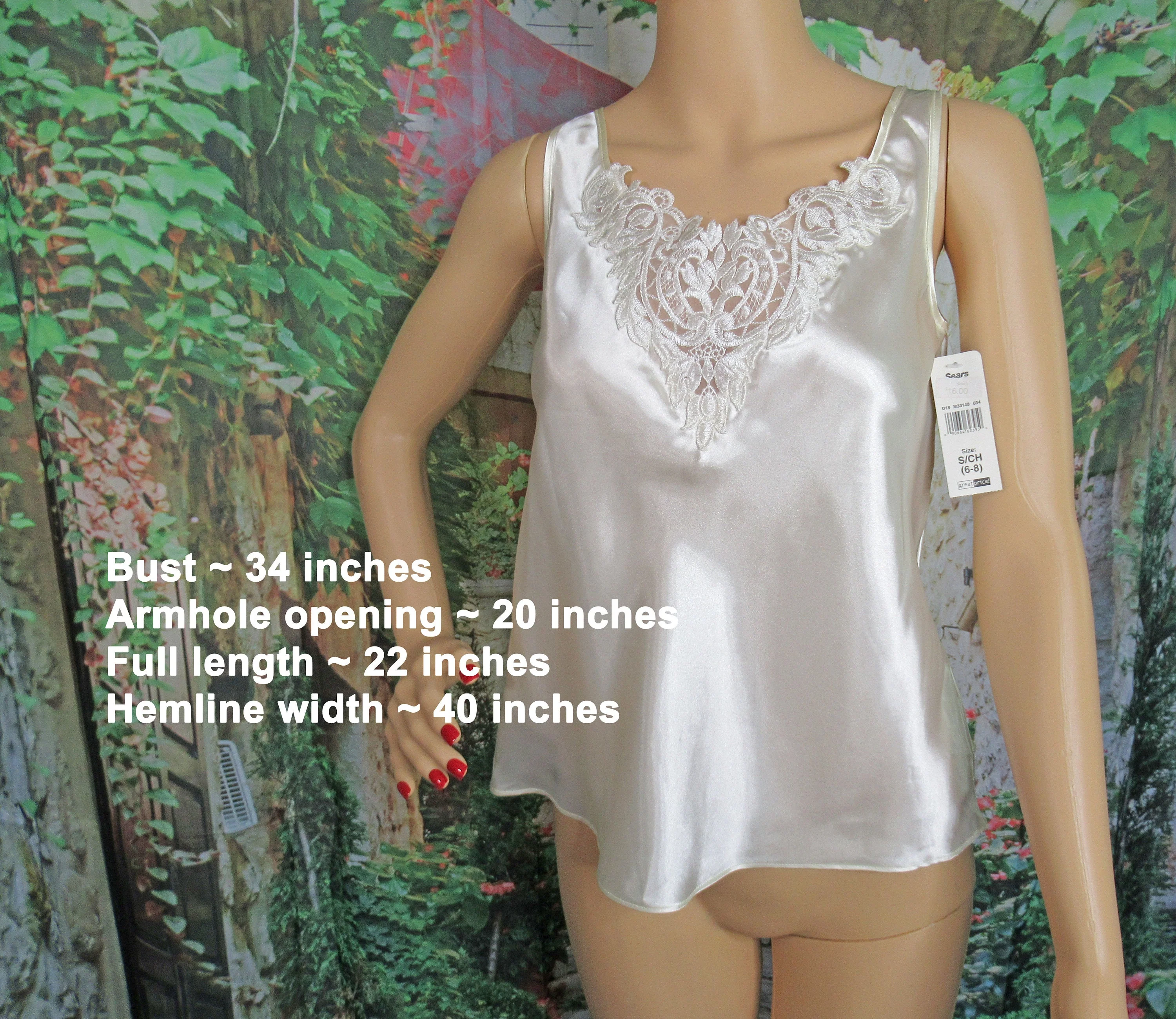 34 Bust Enchanting Camisole Paper Hang Tag Never Worn, White Polyester Sleeveless, Low Cut Lace Neck Pullover, Made In Philippines, Vtg - Image 4