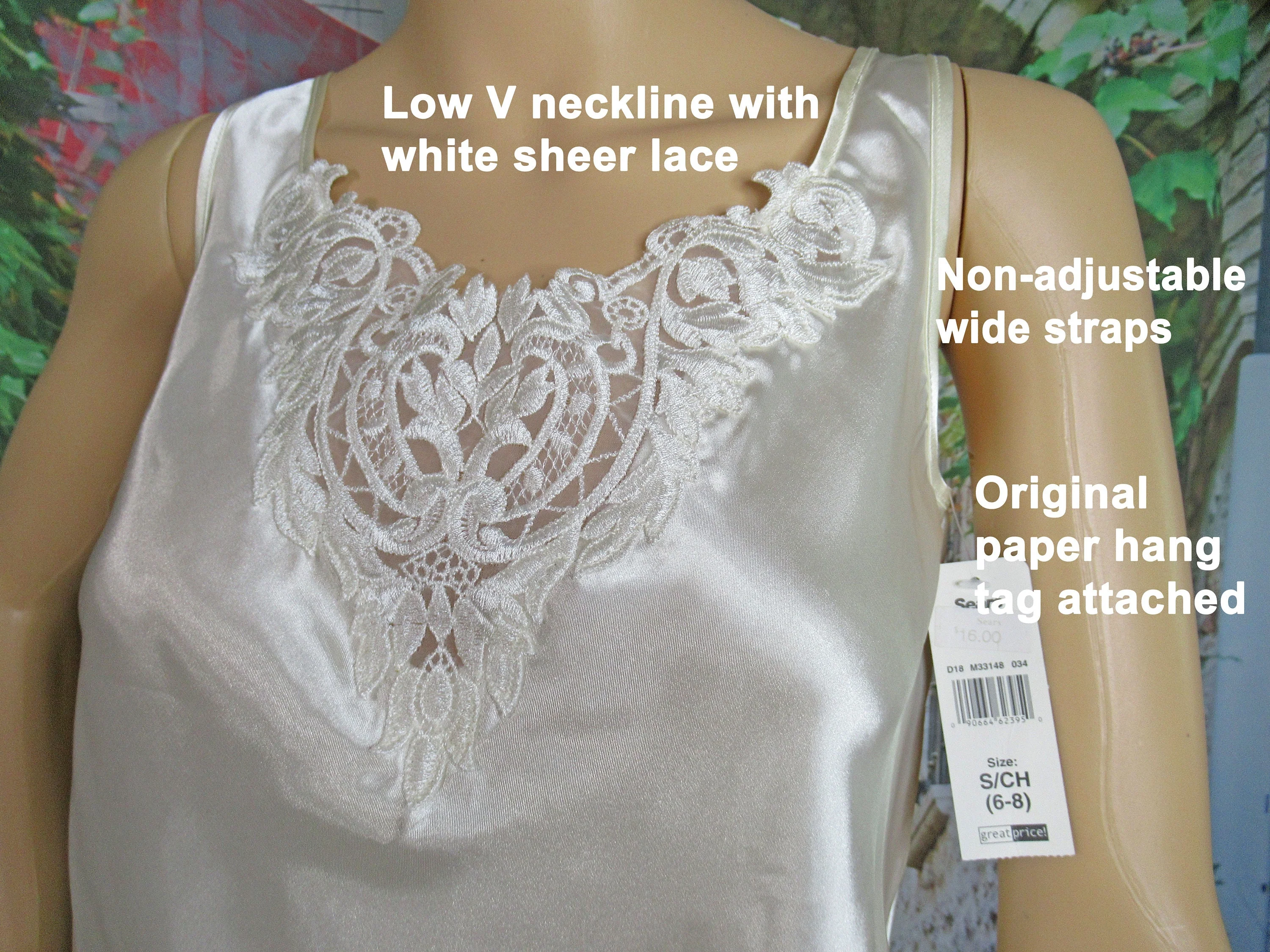 34 Bust Enchanting Camisole Paper Hang Tag Never Worn, White Polyester Sleeveless, Low Cut Lace Neck Pullover, Made In Philippines, Vtg - Image 5