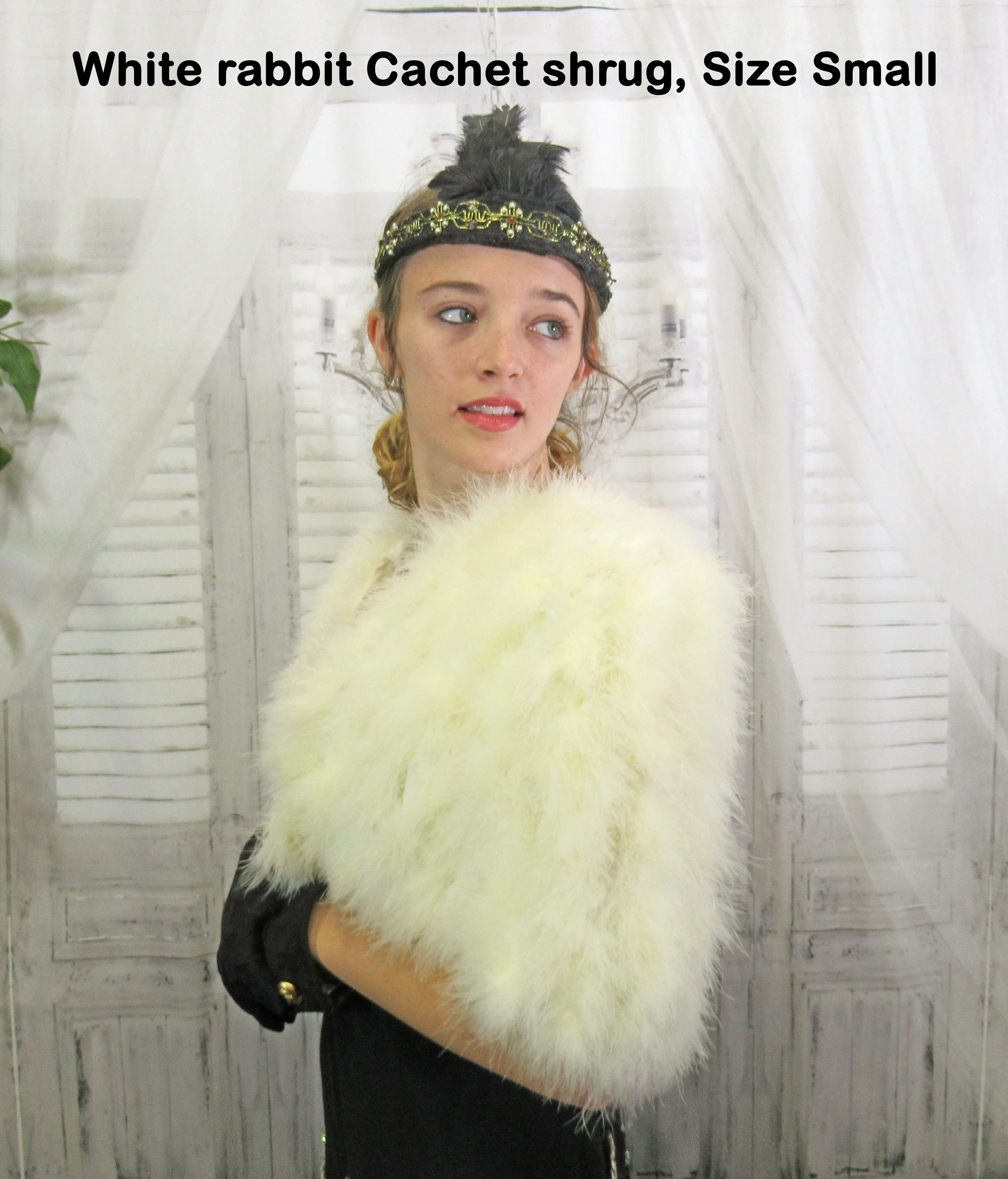 34 Bust Faux Fur Shrug Cachet 70s White Fluffy Rabbit, Lined, Short Sleeves, Front Hooks Or Wear Open, Bridal, Event/party Wear Vtg - Image 3