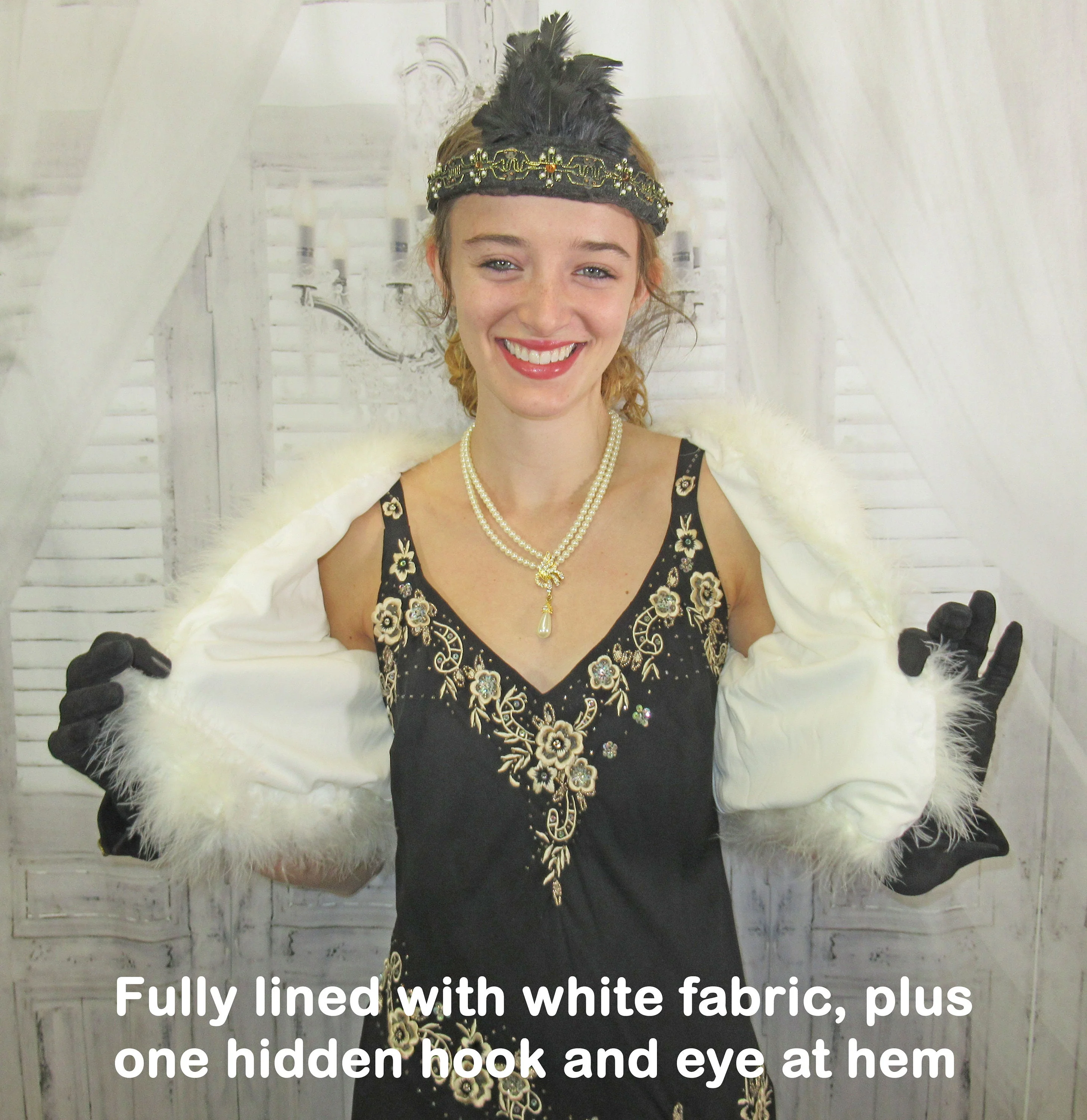 34 Bust Faux Fur Shrug Cachet 70s White Fluffy Rabbit, Lined, Short Sleeves, Front Hooks Or Wear Open, Bridal, Event/party Wear Vtg - Image 5