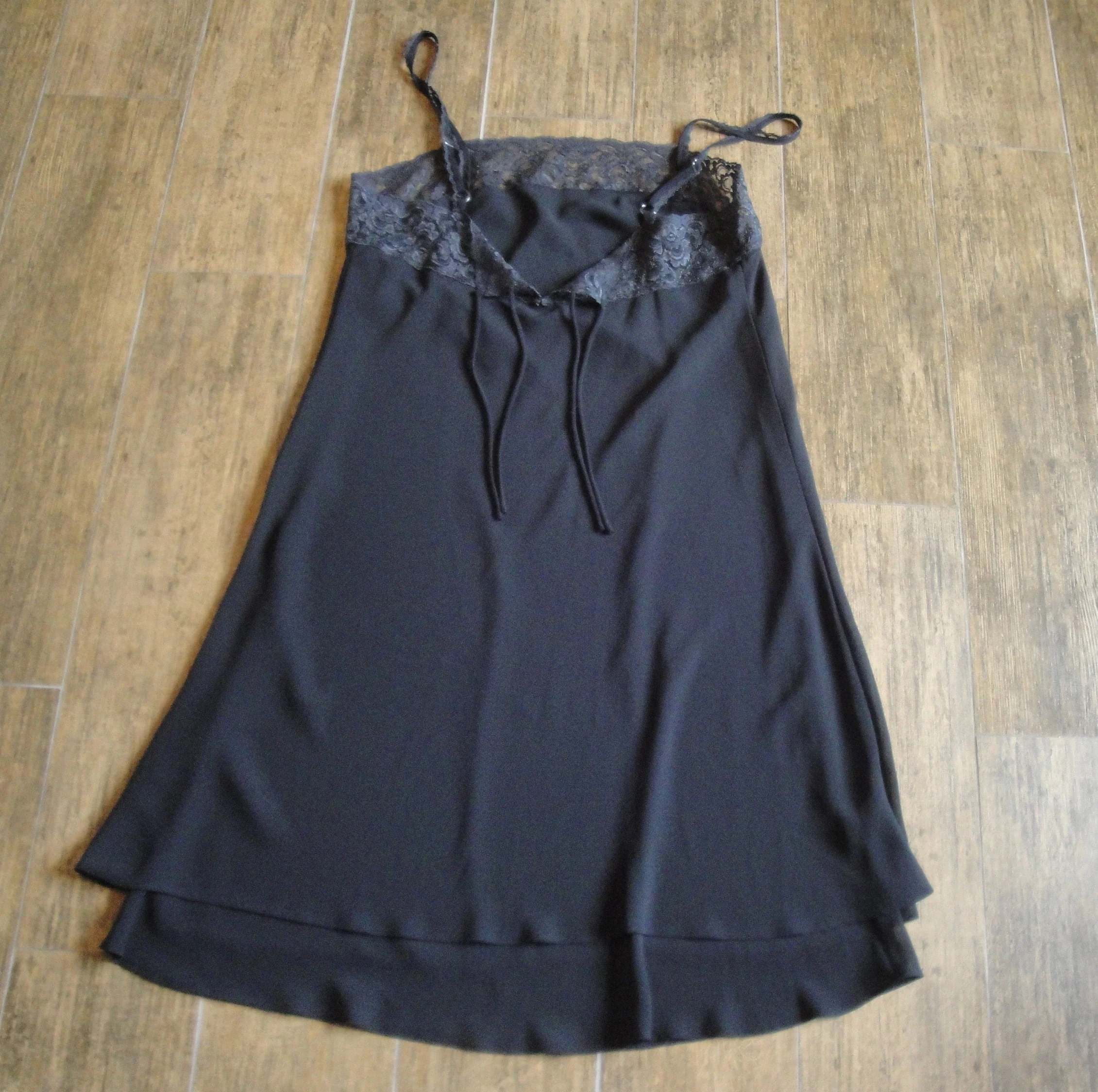 34 Bust Nightgown Black Lace Adjustable Spaghetti Strap 2-Layer Polyester, Made In Philippines, 2 and 3/4 Wide Lace Top, Vtg by Lord and Taylor - Image 10