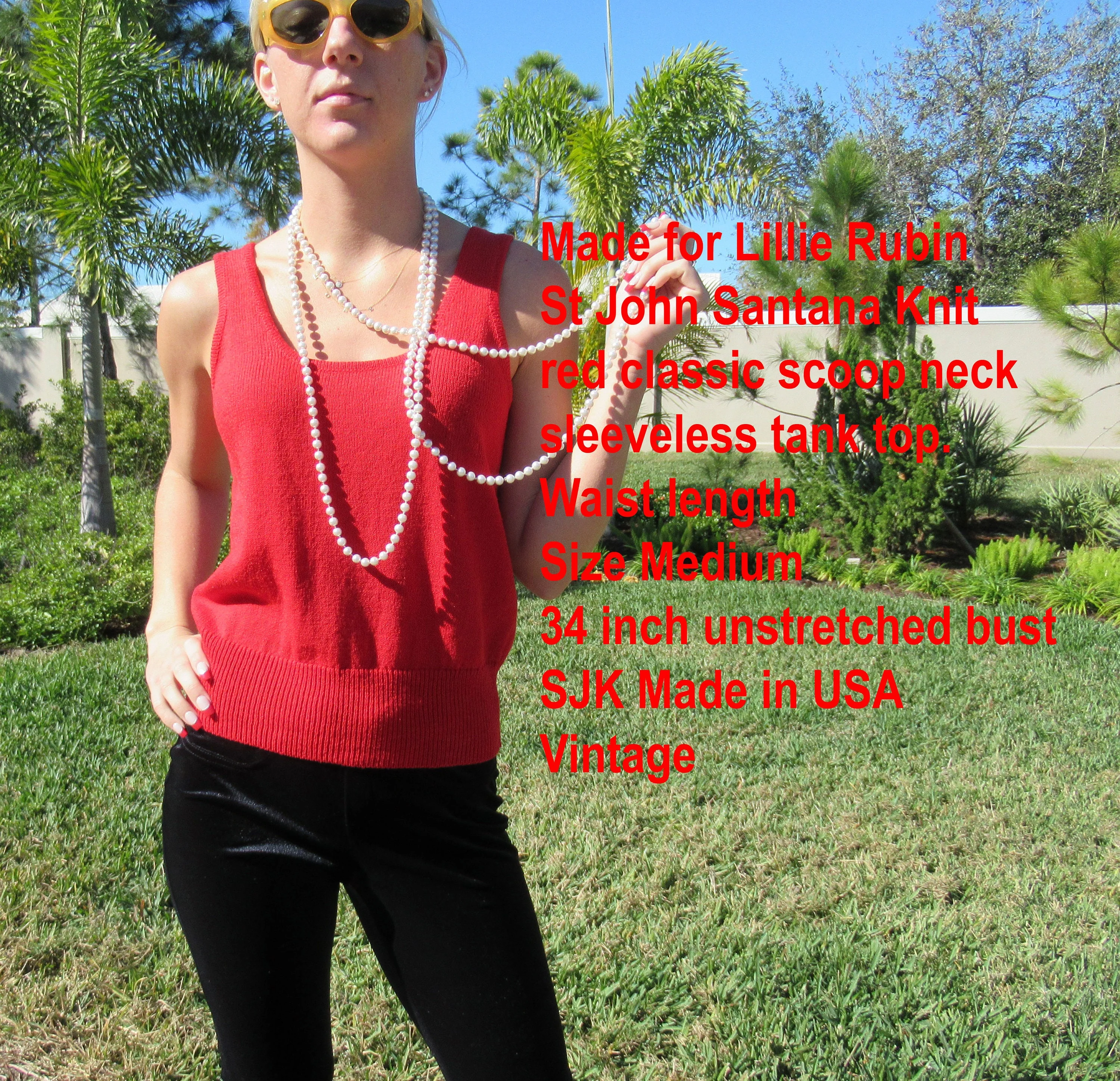 34 Bust Tank Top Santana Knit Made for Lillie Rubin Red Classic Scoop Neck Sleeveless, Waist Length, Sz Med, Sjk Made In Usa by St John - Image 6