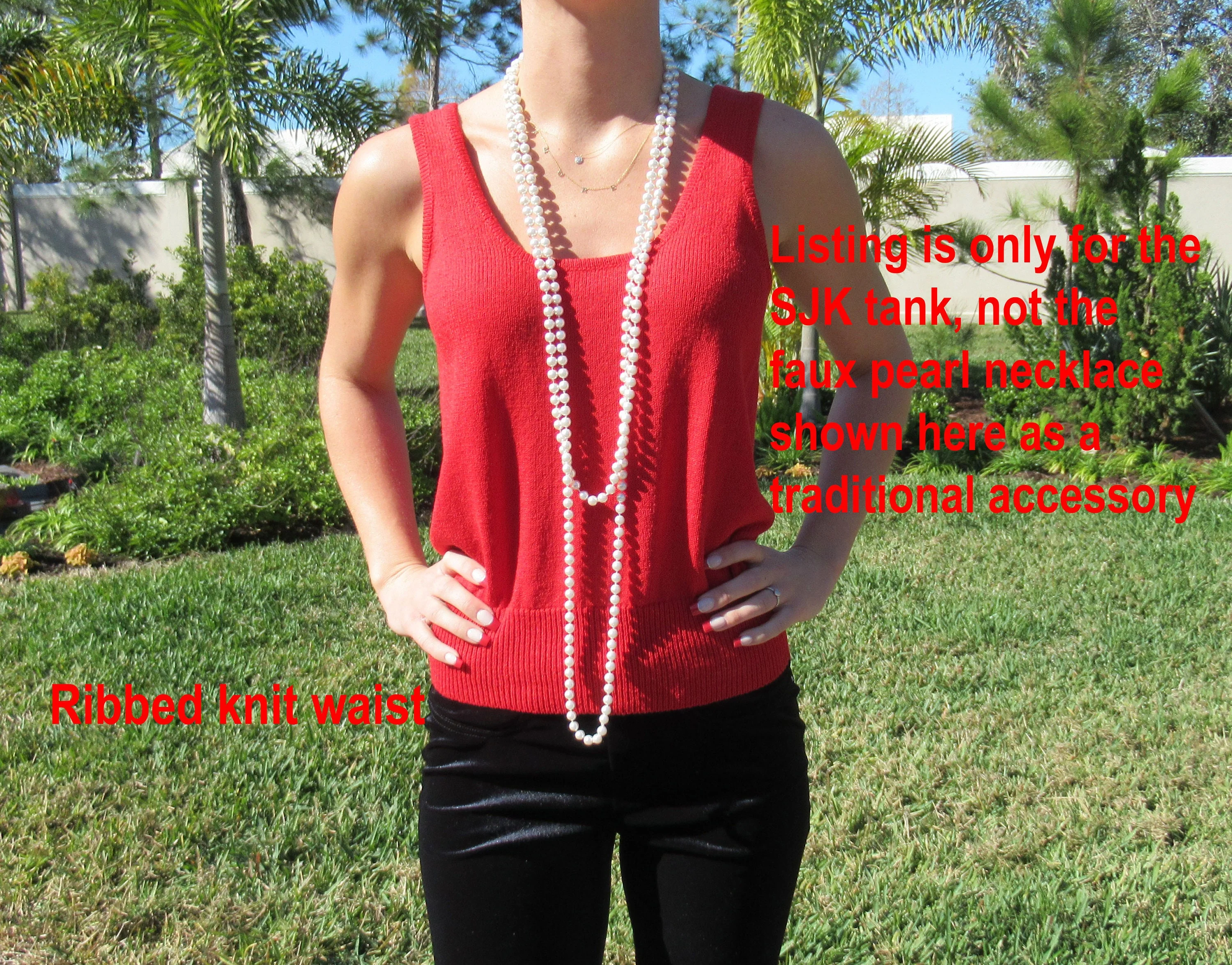 34 Bust Tank Top Santana Knit Made for Lillie Rubin Red Classic Scoop Neck Sleeveless, Waist Length, Sz Med, Sjk Made In Usa by St John - Image 8